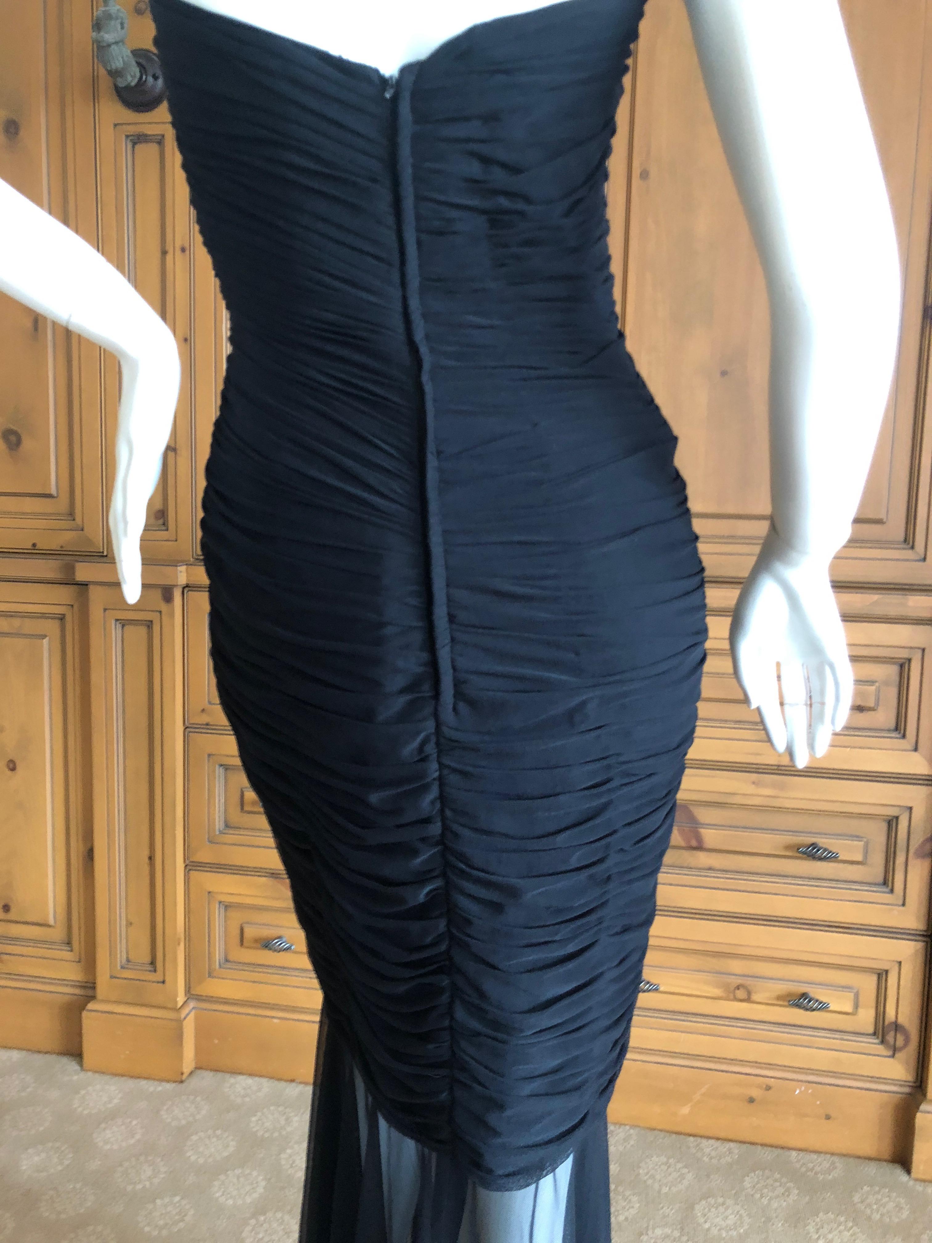 Vicky Tiel Couture Paris Neiman's Shirred Strapless Black Beaded Evening Dress For Sale 2