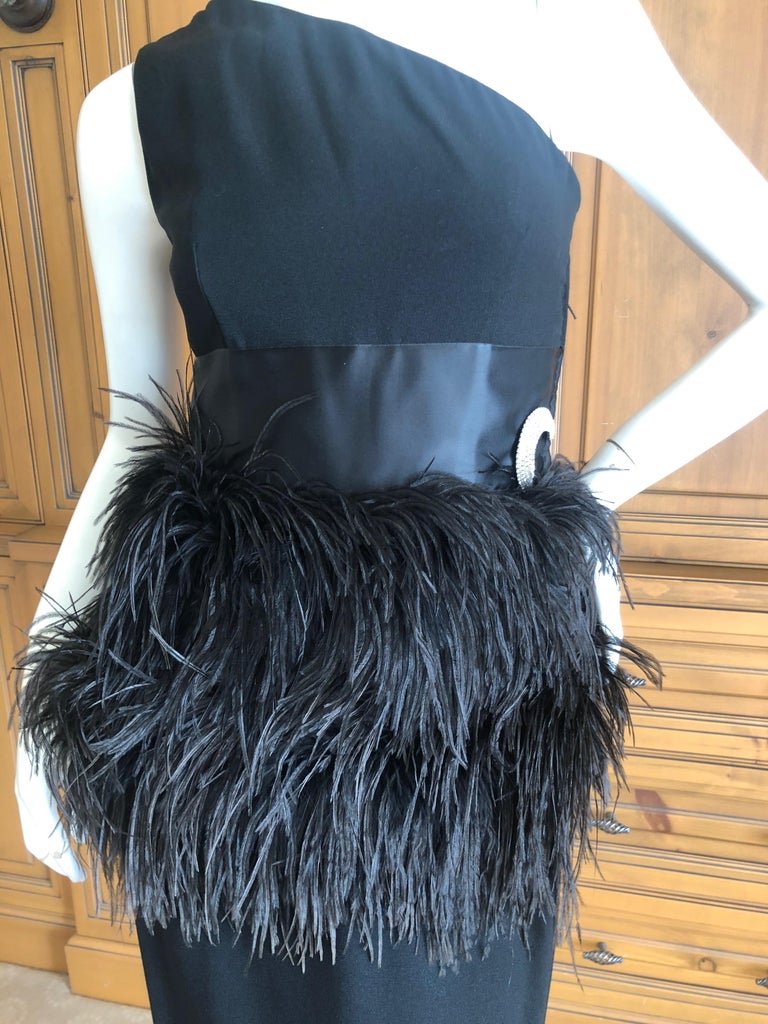 Carolyne Roehm 80 S Black One Shoulder Evening Dress W Ostrich Feather And Crystal For Sale At