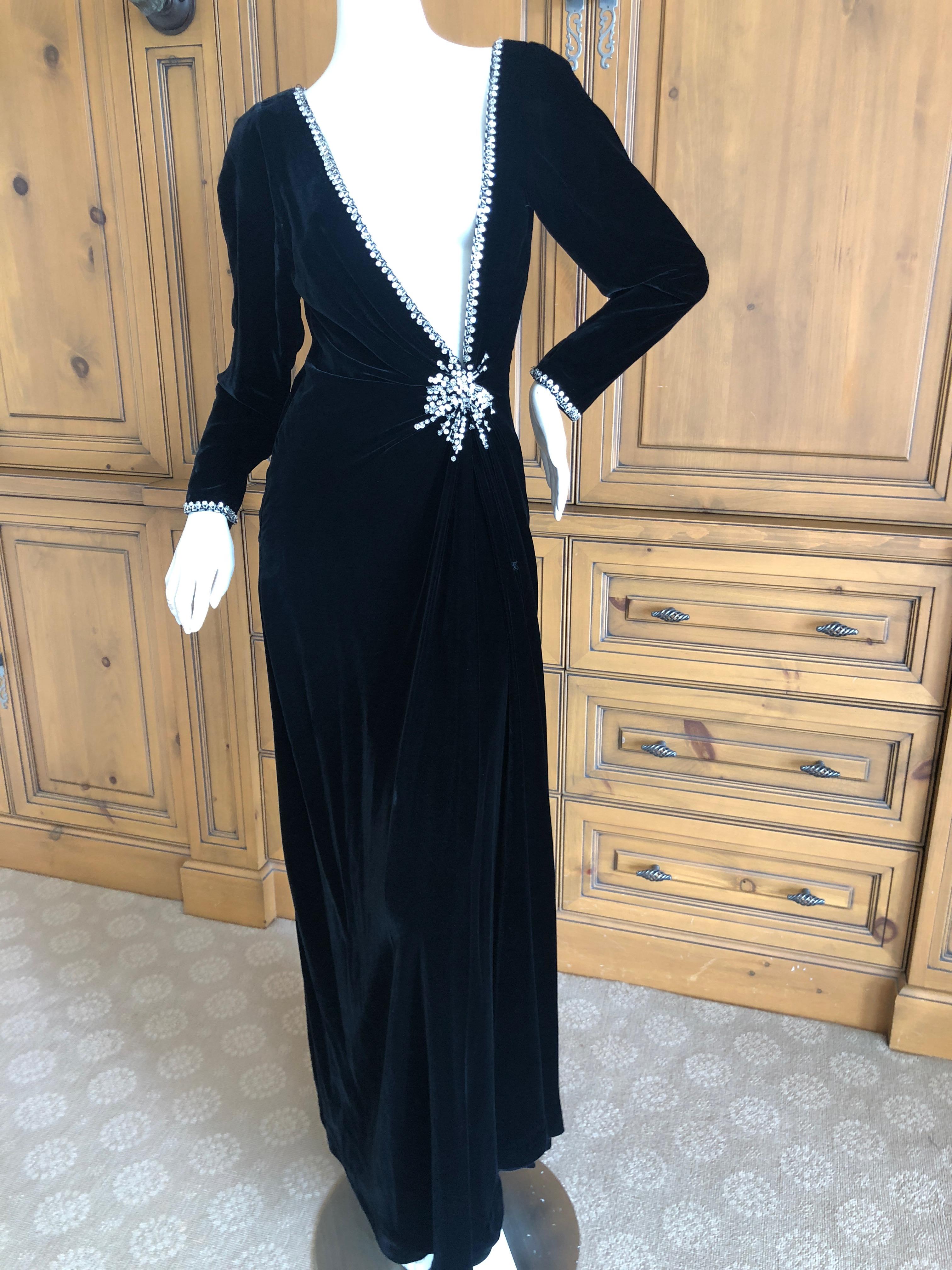 Fabrice for Amen Wardy 1980's Low Cut DIsco Era Silk Velvet Evening Dress In Good Condition For Sale In Cloverdale, CA