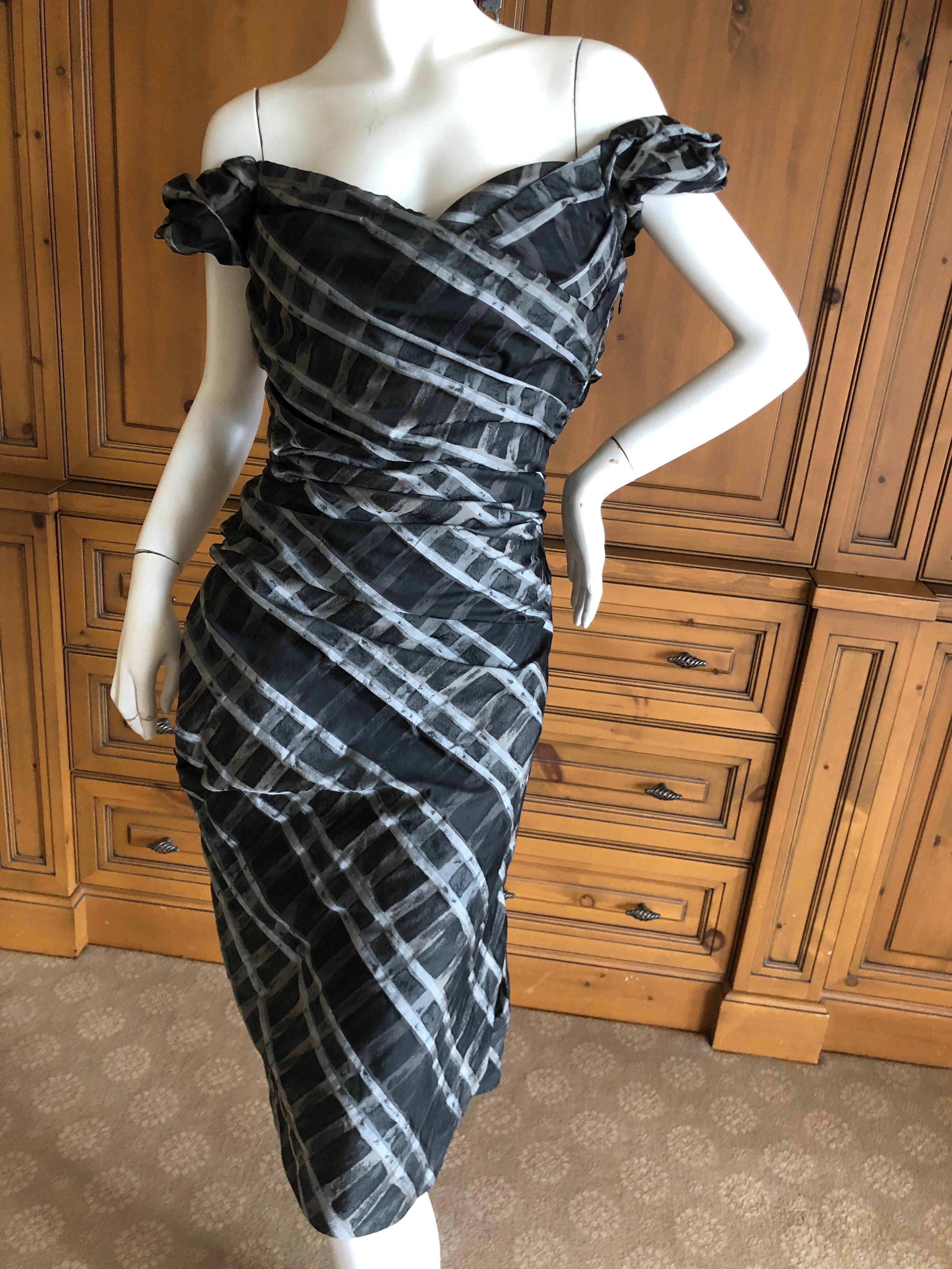 Vivienne Westwood Red Label Taffeta Off the Shoulder Dress w Inner Corset 
 So much prettier in person, silvery gray and black pattern
Unworn
Size 44 UK
Bust 36