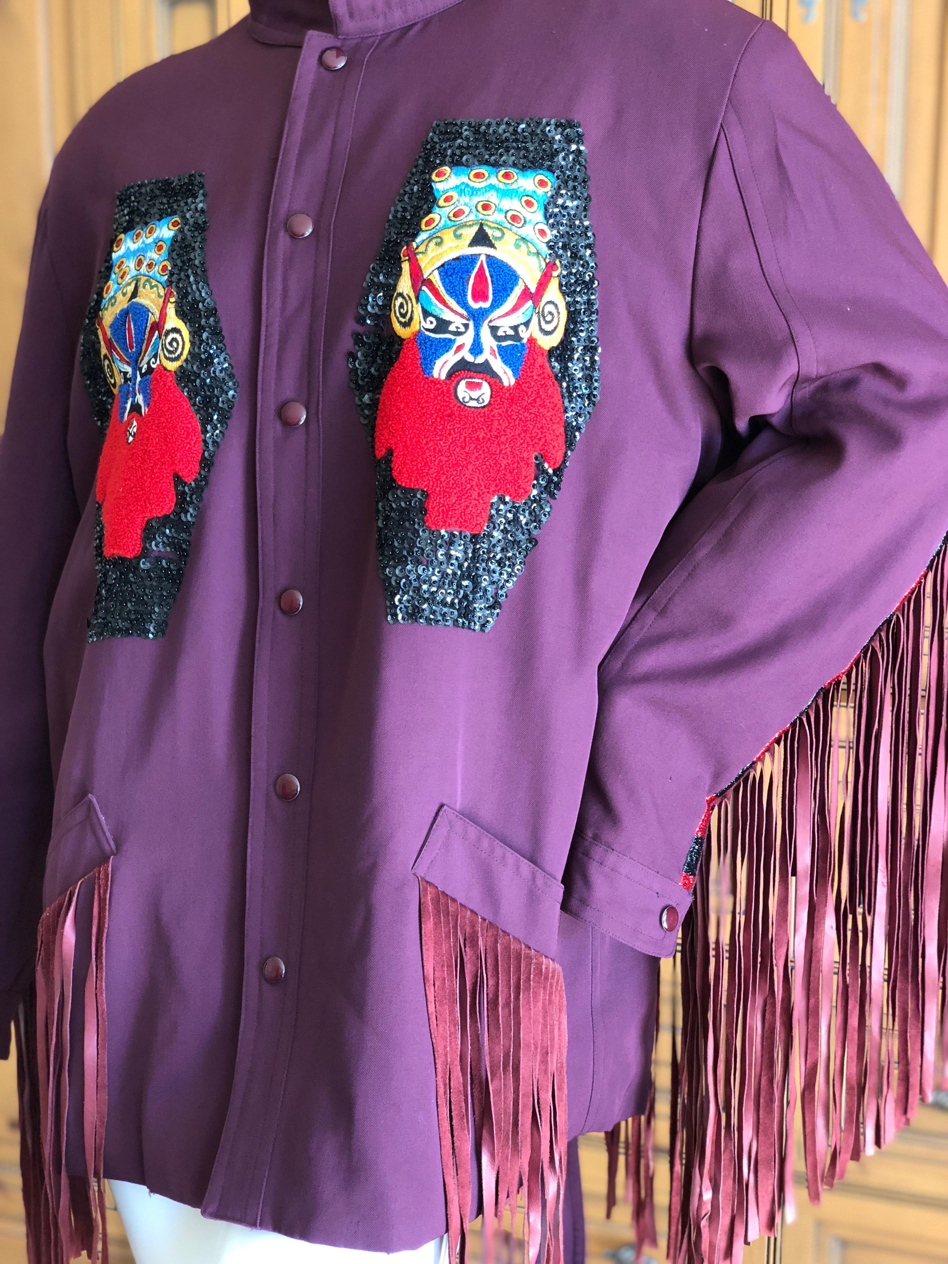 KANSAI YAMAMOTO 1981 Rare Collectible Unisex Embellished Jacket w Suede Fringe In Good Condition For Sale In Cloverdale, CA