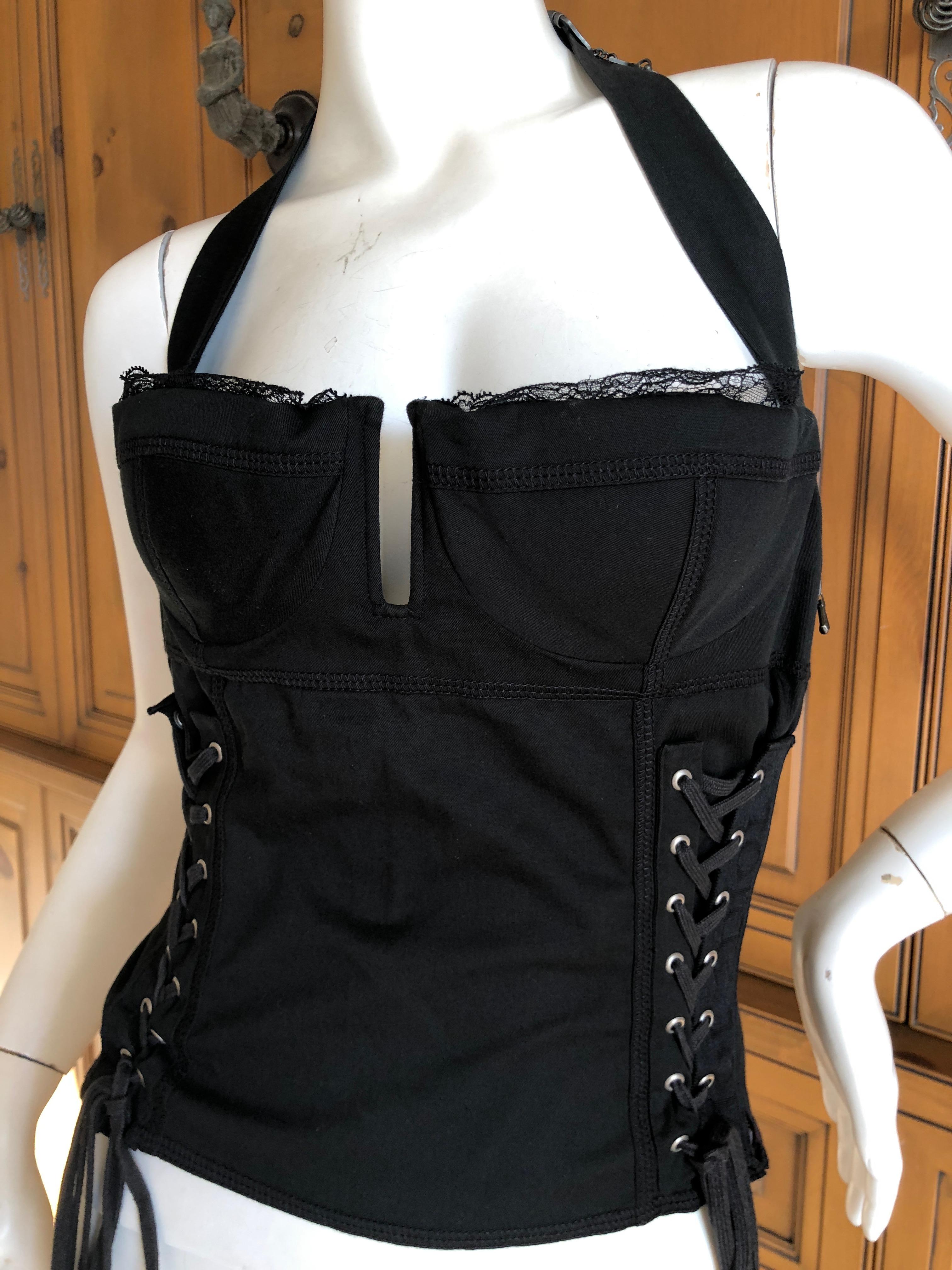 Christian Dior by John Galliano Vintage Black Lace Trimmed Corset In Excellent Condition For Sale In Cloverdale, CA