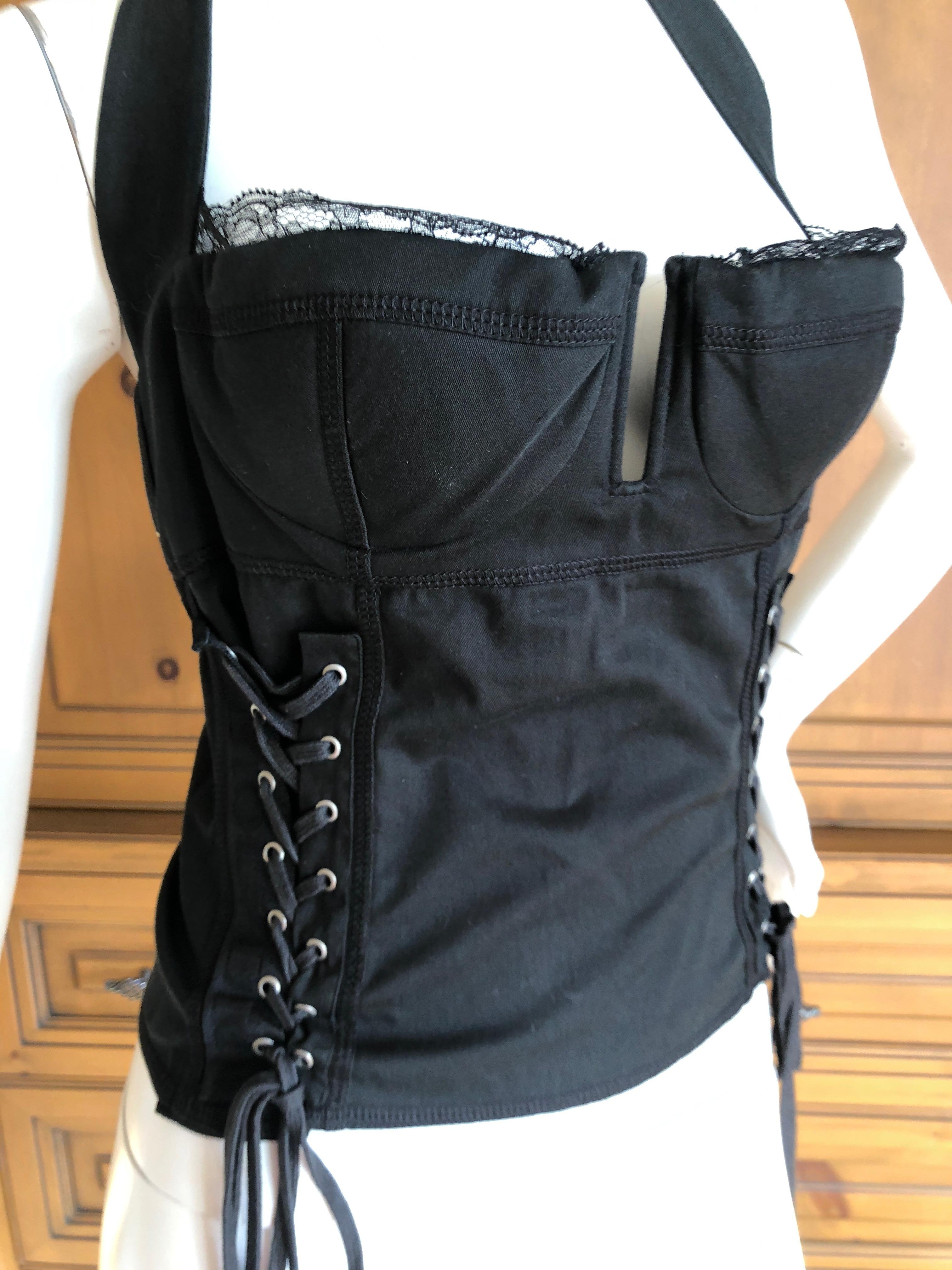 Women's Christian Dior by John Galliano Vintage Black Lace Trimmed Corset For Sale