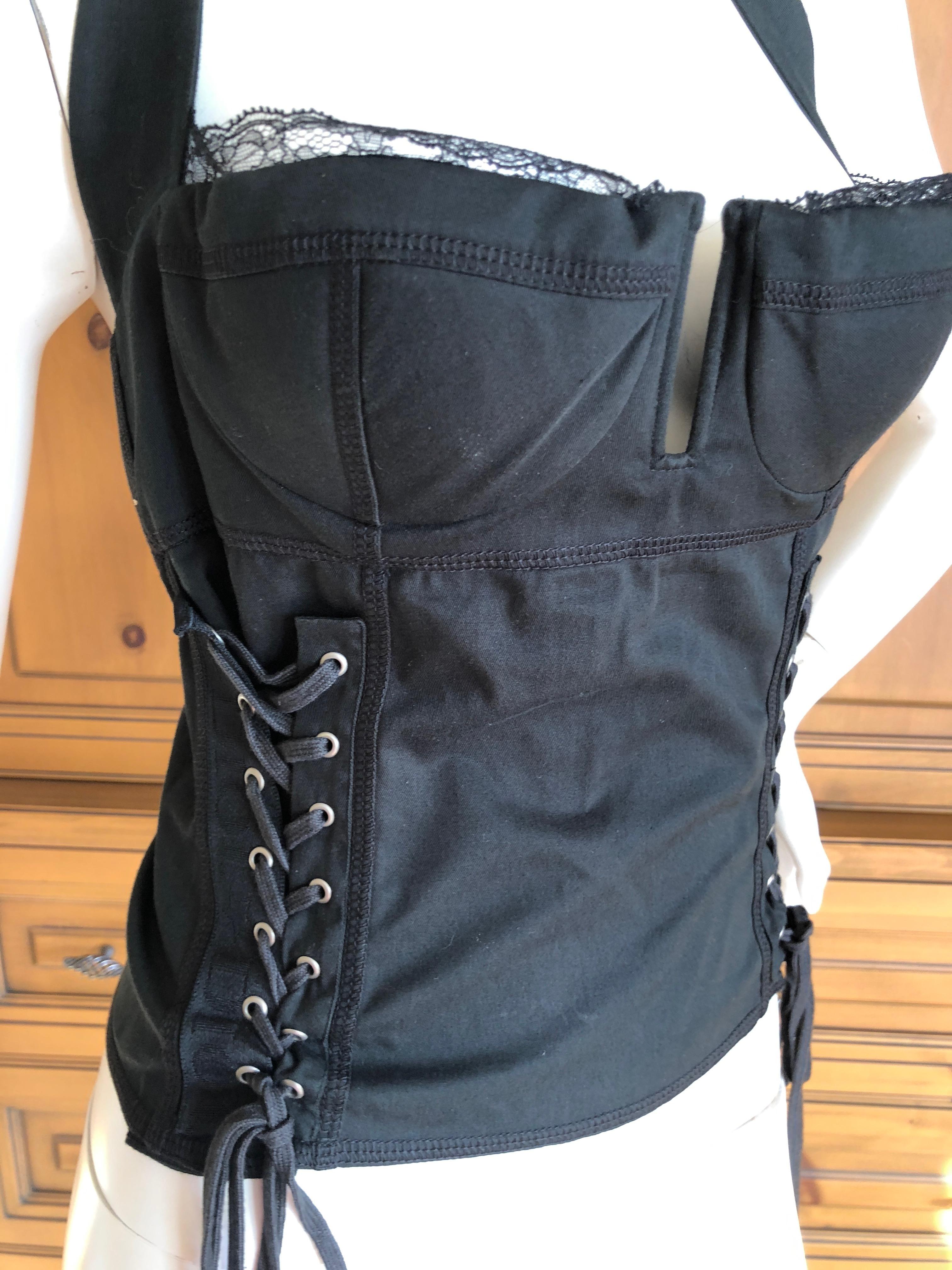 Christian Dior by John Galliano Vintage Black Lace Trimmed Corset For Sale 1