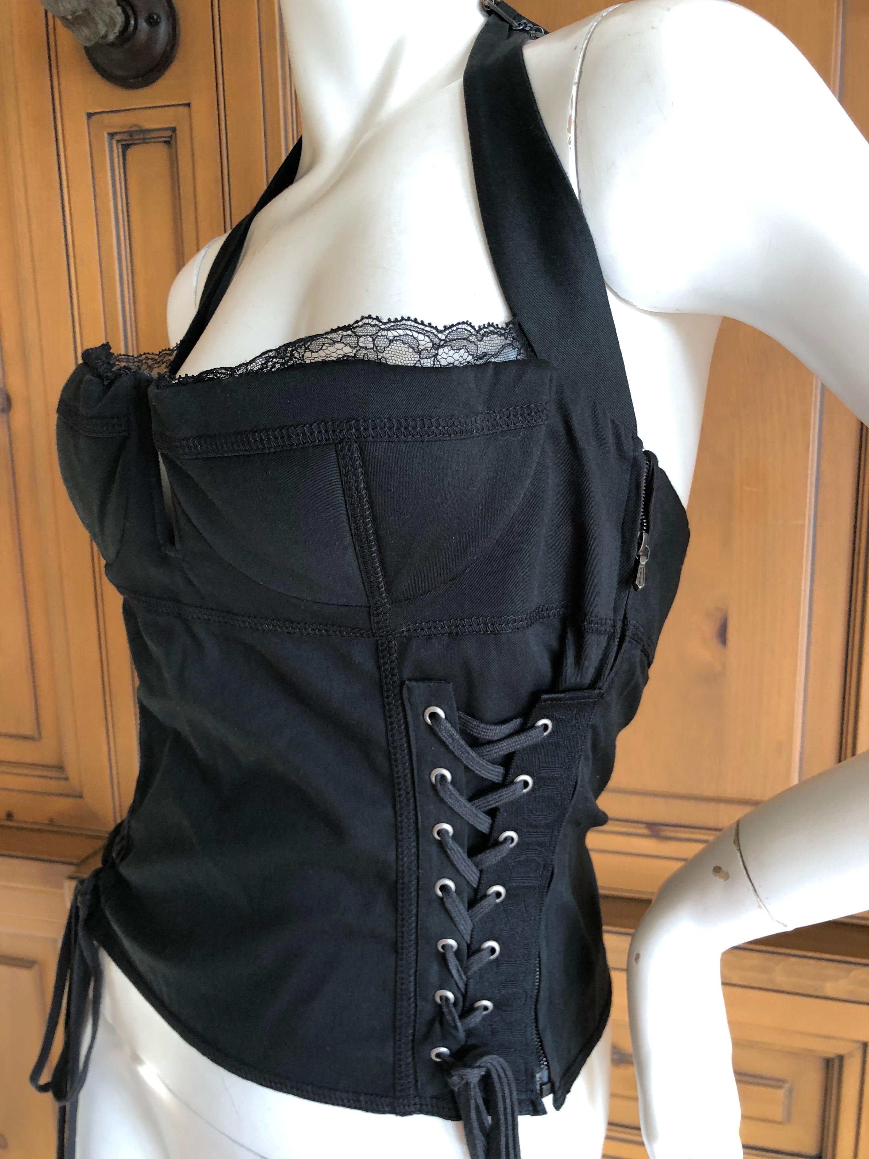 Christian Dior by John Galliano Vintage Black Lace Trimmed Corset For Sale 4