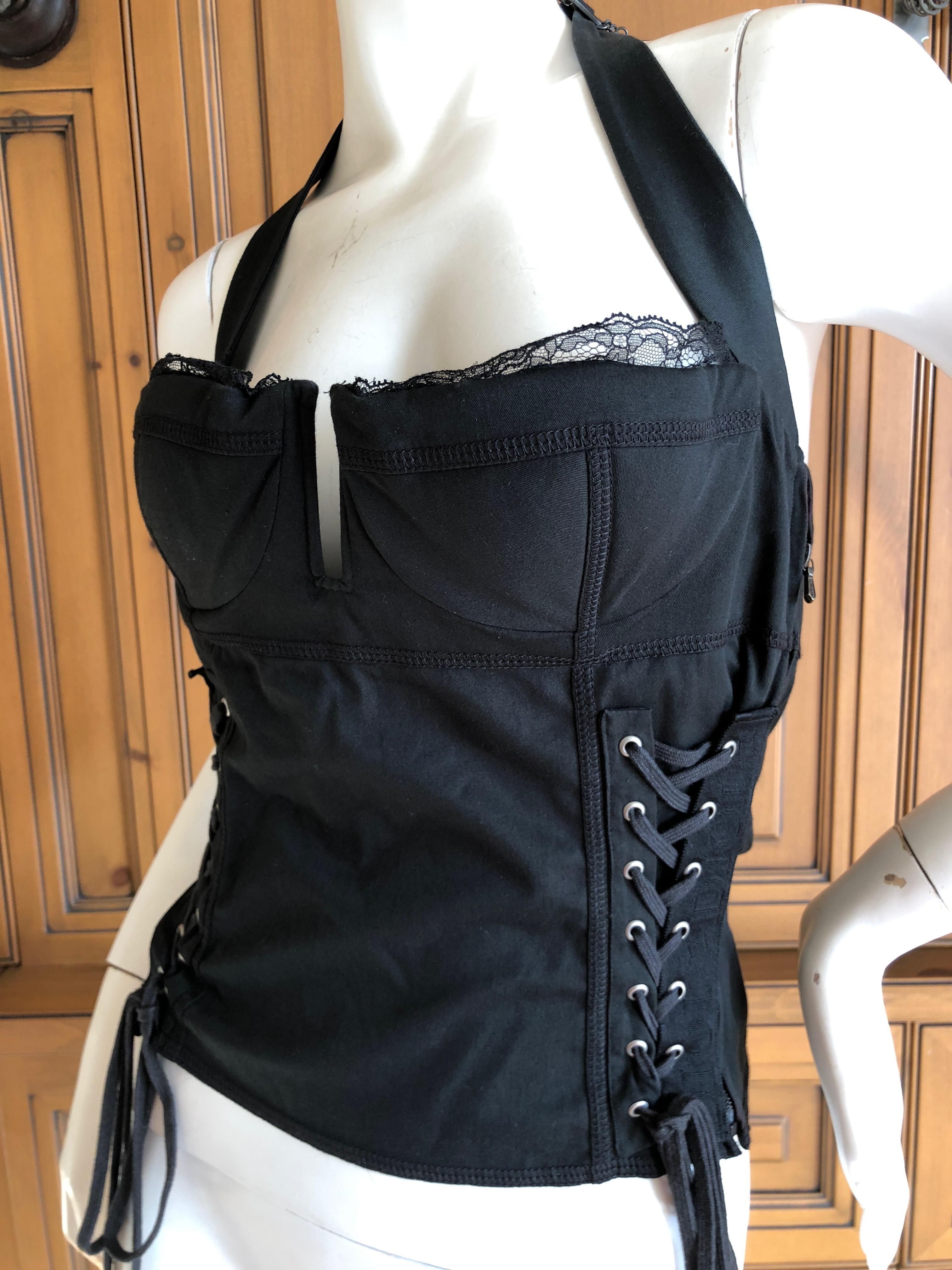Christian Dior by John Galliano Vintage Black Lace Trimmed Corset For Sale 5