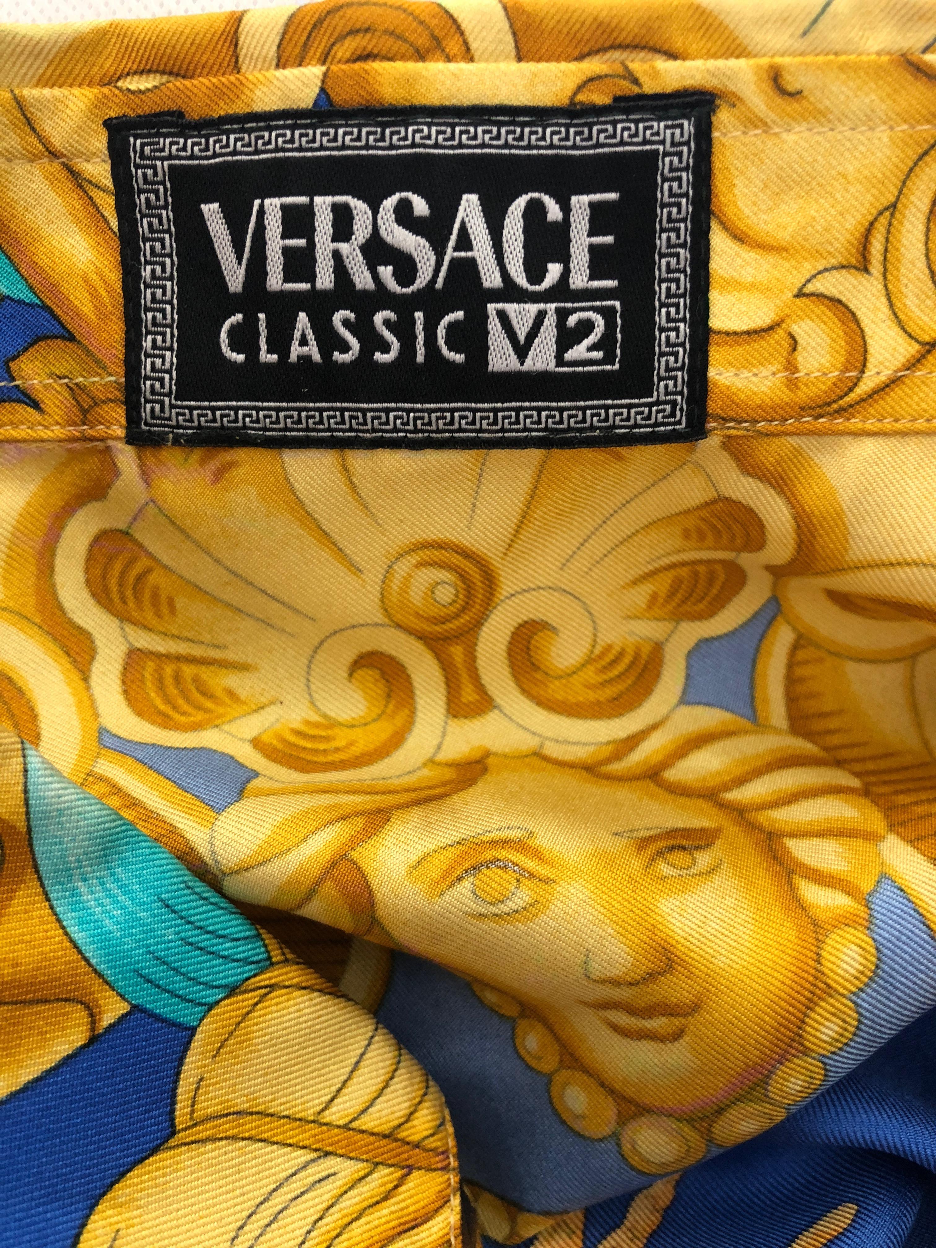 Women's or Men's V2 Gianni Versace 1998 Rare Iconic Mens Sea Shell Baroque Siren 100% Silk Shirt  For Sale