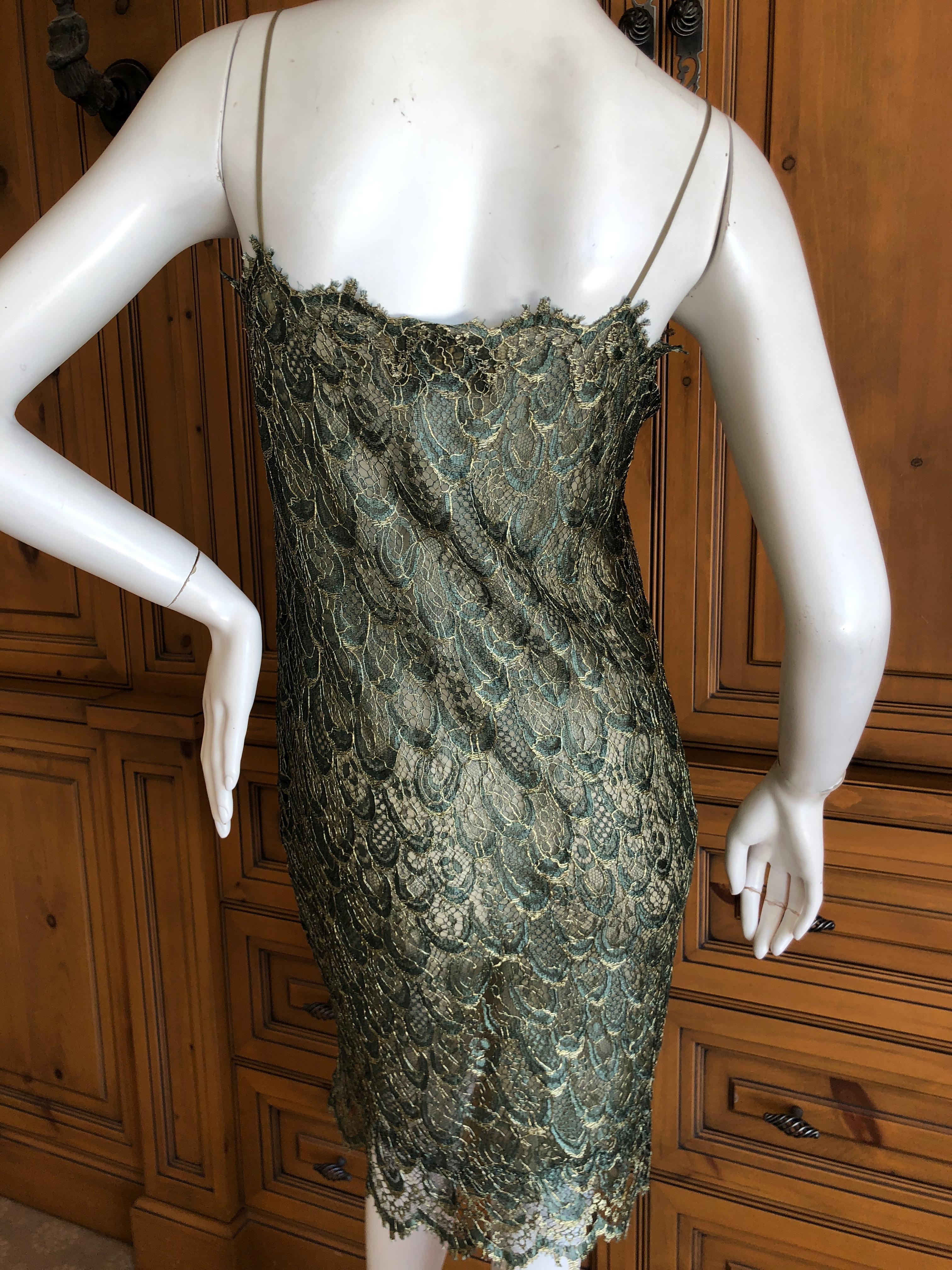 Valentino Vintage 1980'S Guipure Lace Cocktail Dress w Gold Devore Velvet Jacket For Sale 1