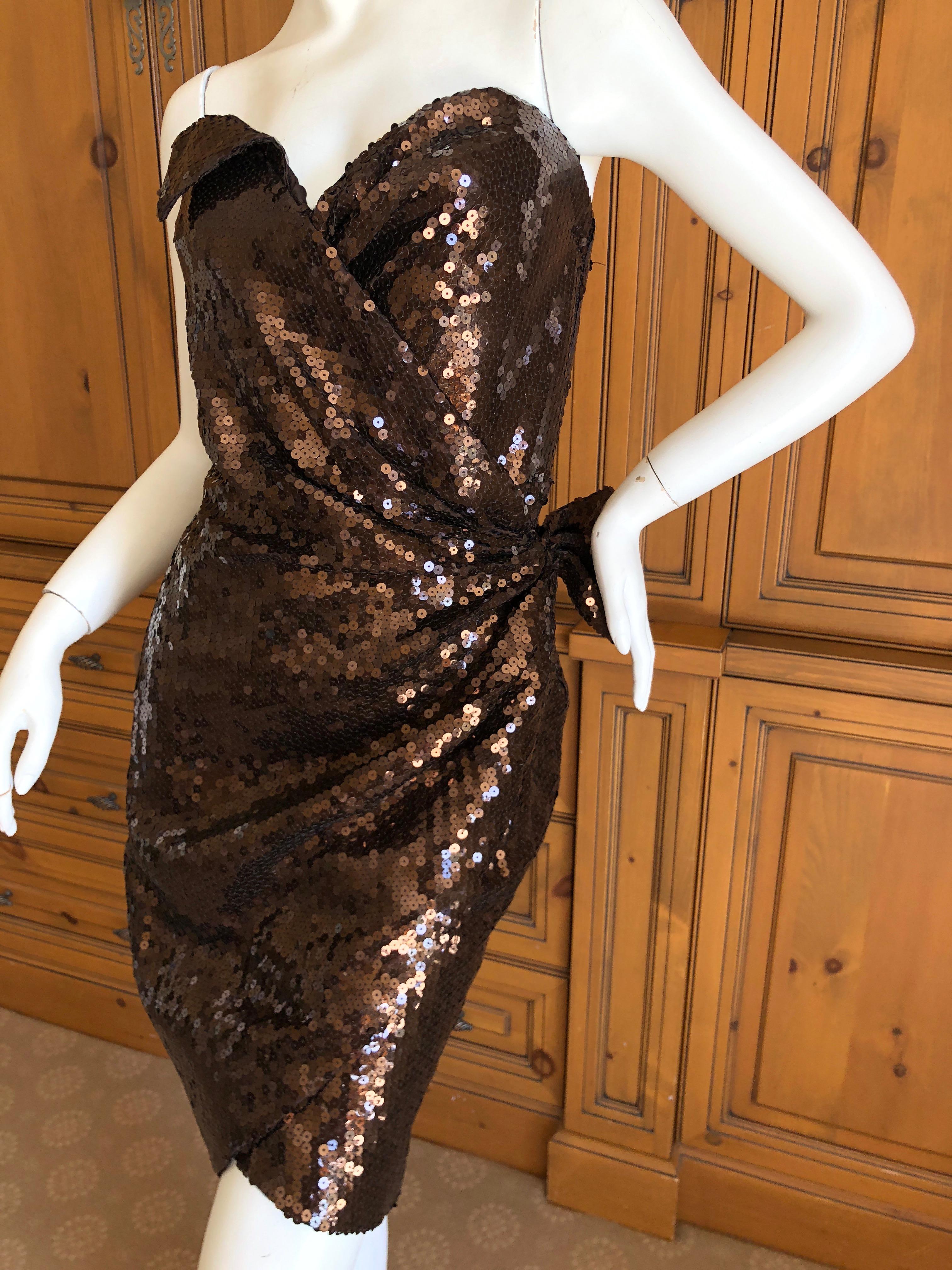 Thierry Mugler Vintage 80's brown sequin cocktail dress
So pretty, so Mugler. 
Wear it to the opening of the Thierry Mugler exhibit at the Montreal Museum  of Fine Arts in February 2019  
 Size 40
  Bust 36