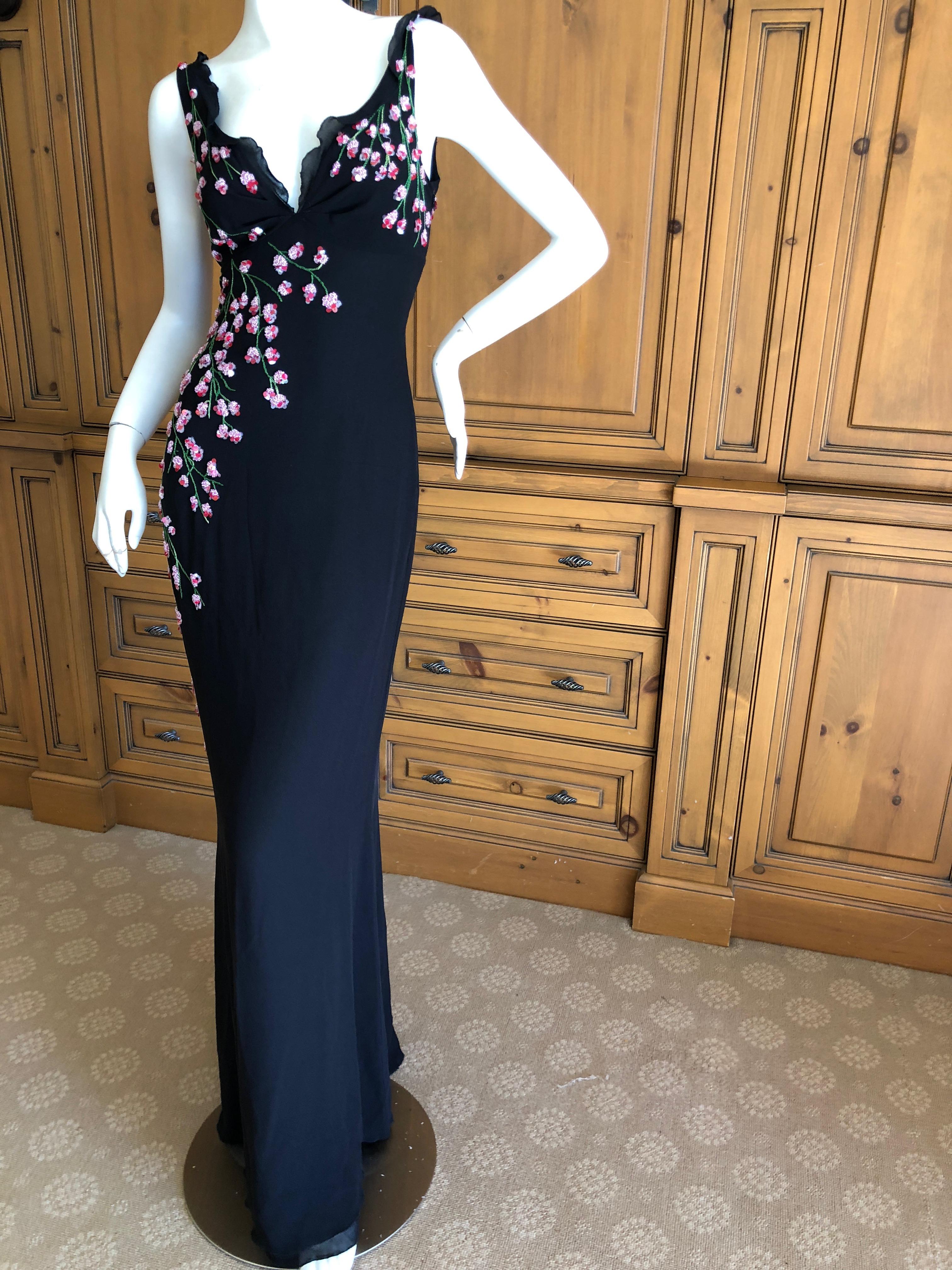 Emanuel Ungaro Romantic Vintage Silk Evening Dress with Floral Beading 

This is such a charming piece, please use the zoom feature to see the bead details.
There is no size tag, I would estimate it to be size 42 Fr

Bust  39