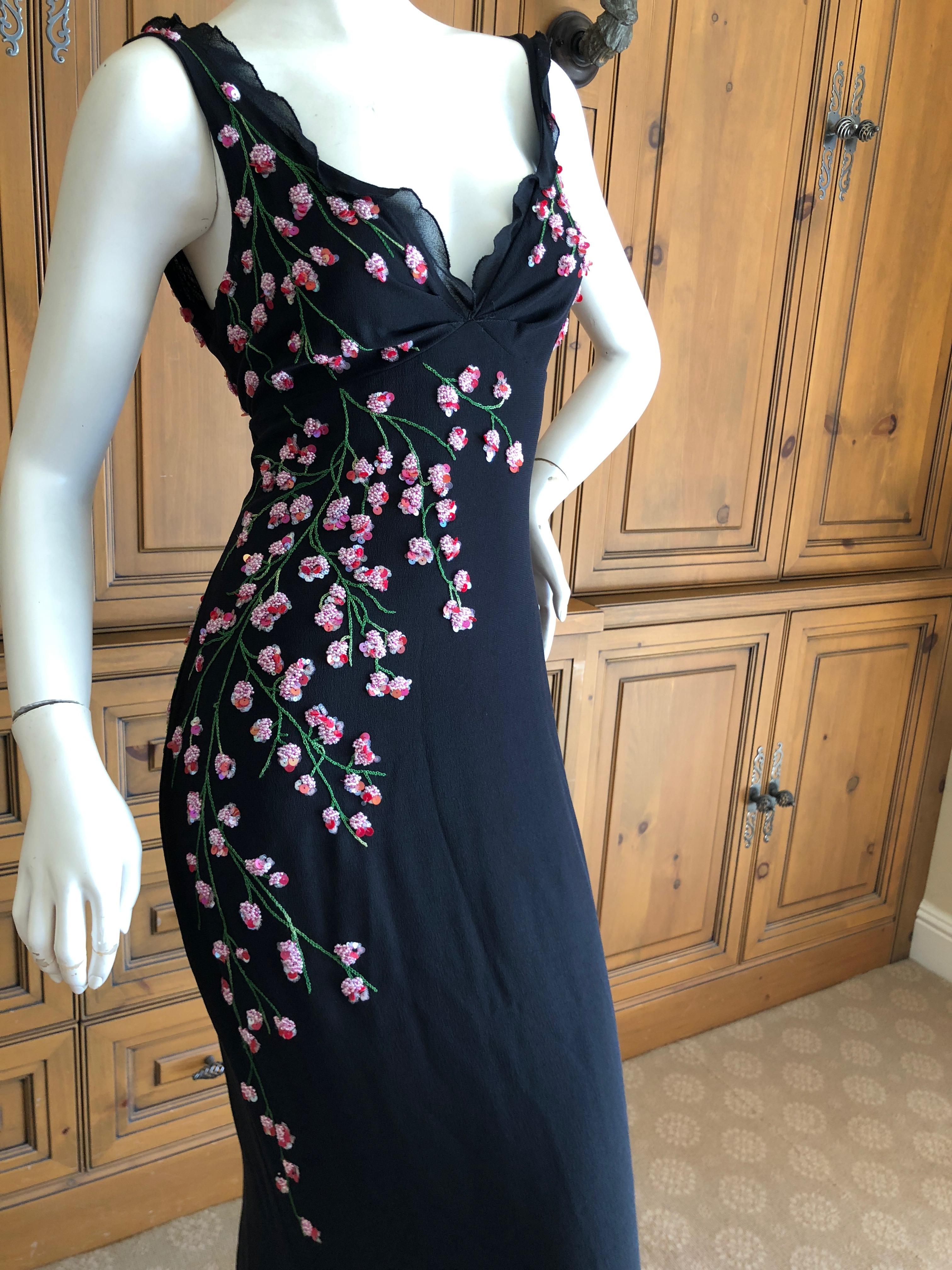 Women's Emanuel Ungaro Romantic Vintage Silk Evening Dress with Floral Beading  For Sale