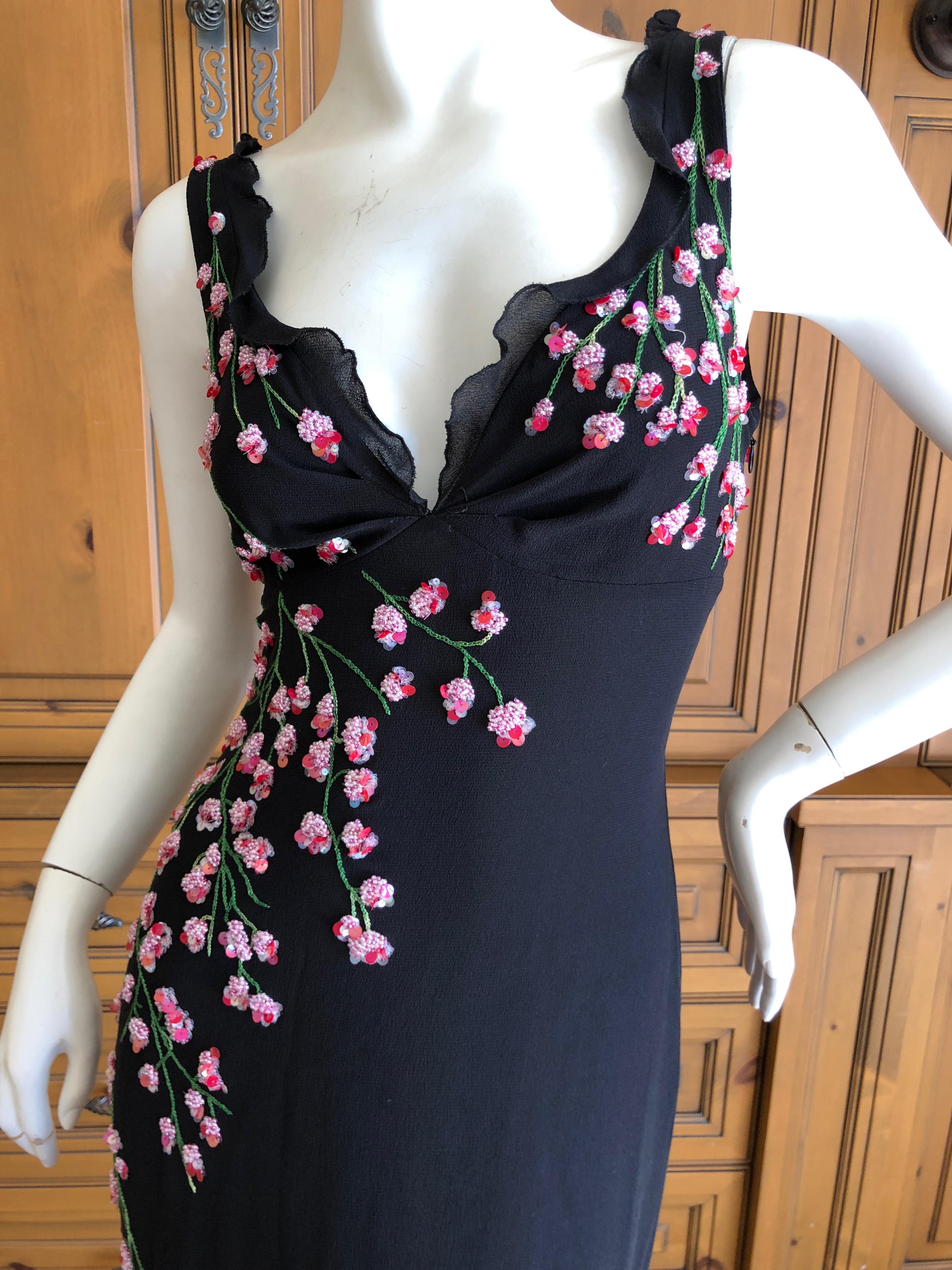Emanuel Ungaro Romantic Vintage Silk Evening Dress with Floral Beading  For Sale 2