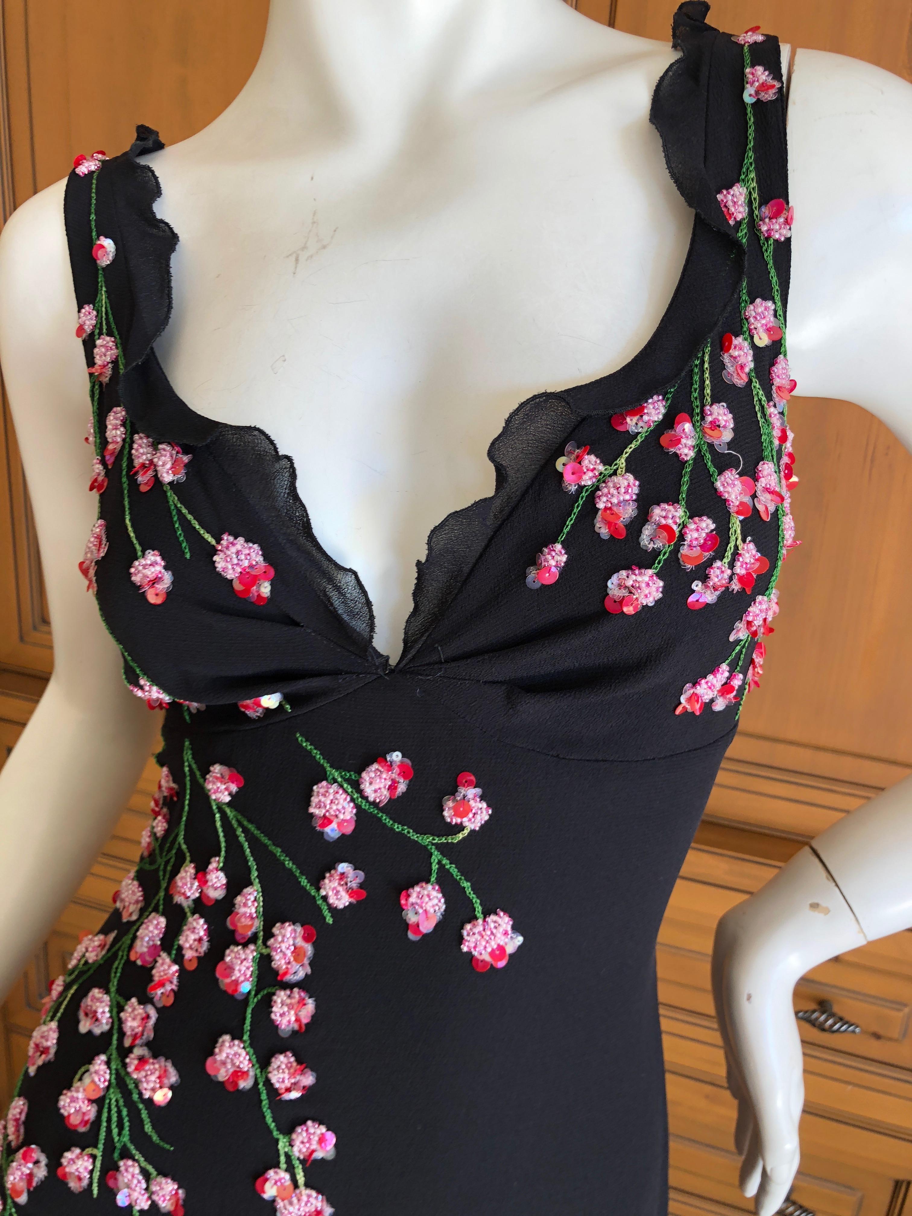 Emanuel Ungaro Romantic Vintage Silk Evening Dress with Floral Beading  For Sale 1