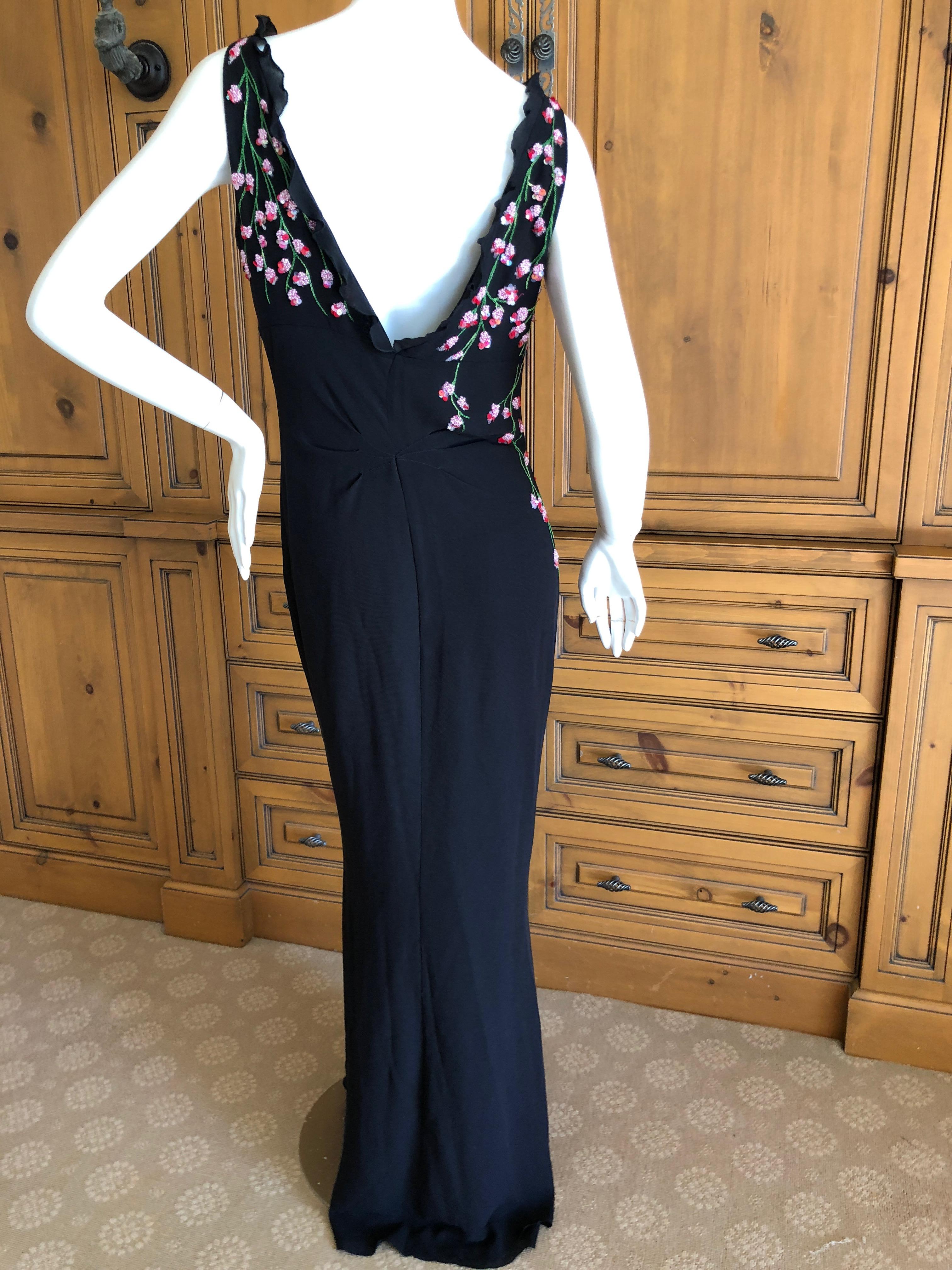 Emanuel Ungaro Romantic Vintage Silk Evening Dress with Floral Beading  For Sale 3