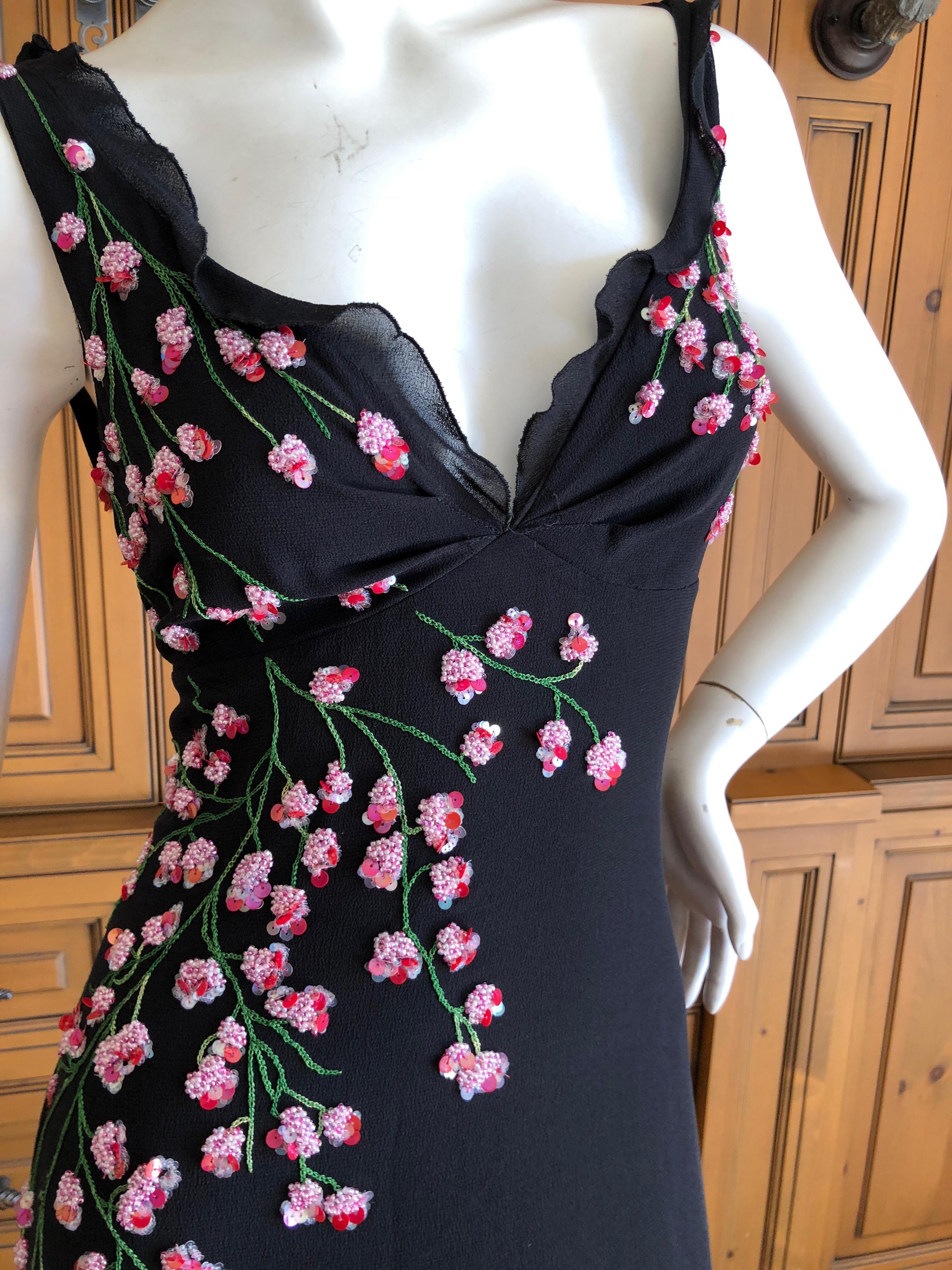 Emanuel Ungaro Romantic Vintage Silk Evening Dress with Floral Beading  For Sale 4