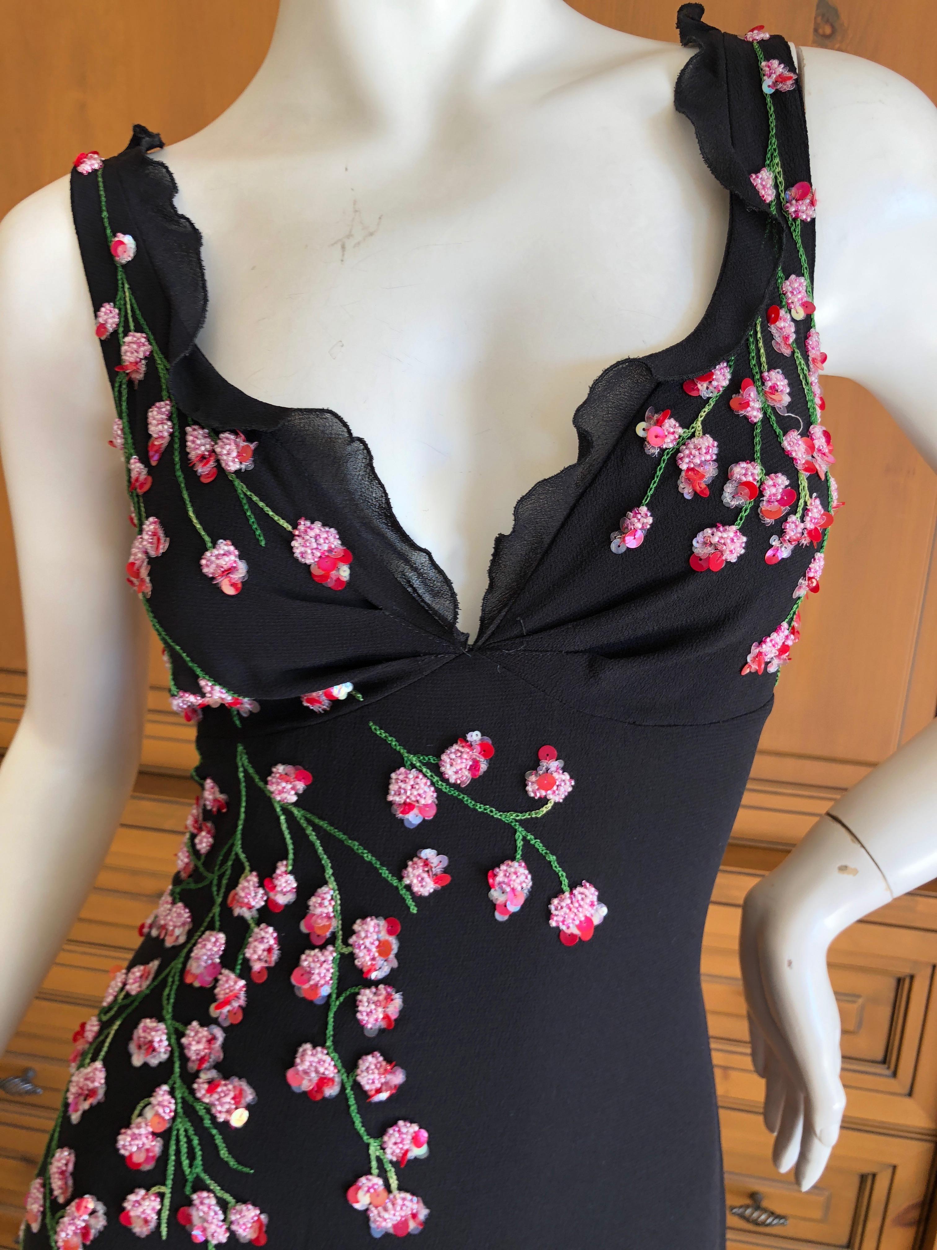 Emanuel Ungaro Romantic Vintage Silk Evening Dress with Floral Beading  For Sale 7