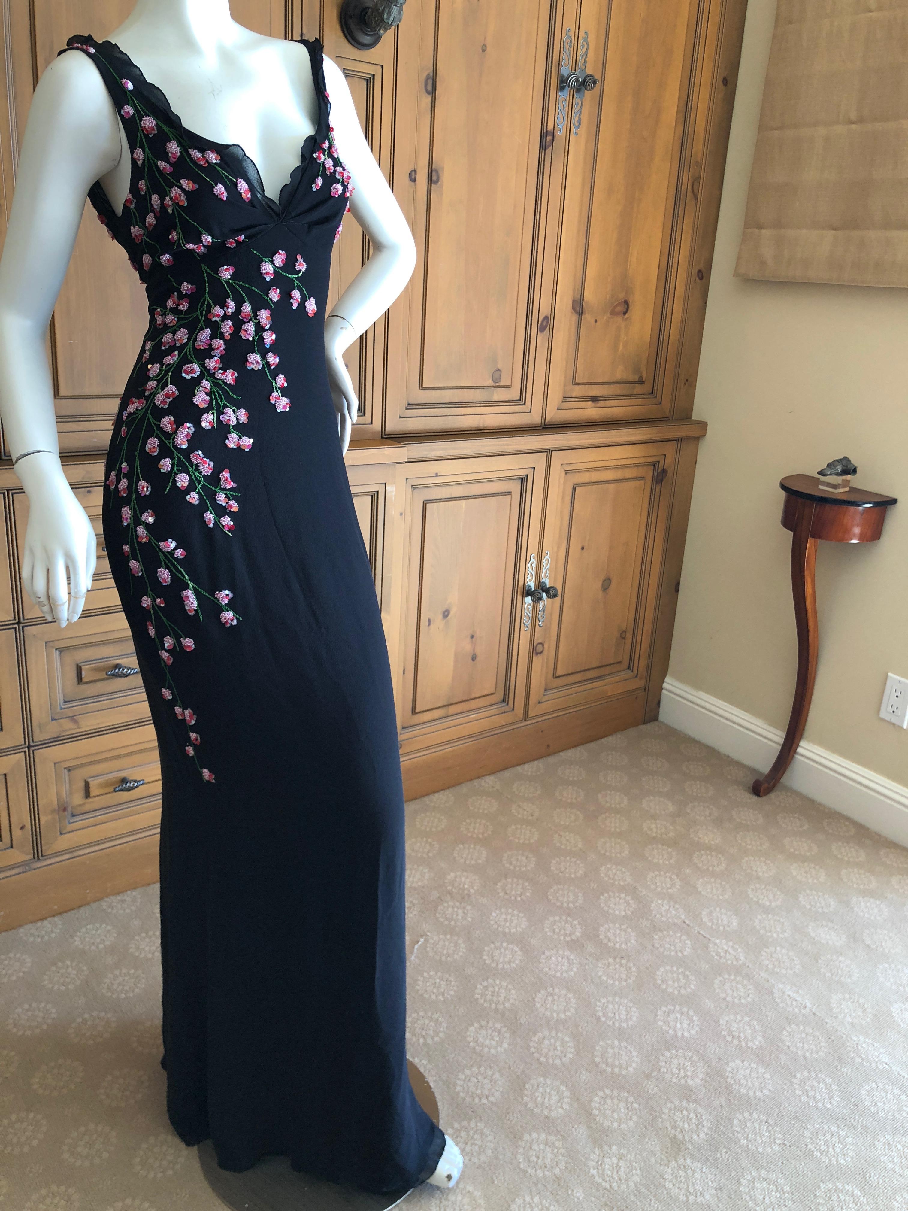 Emanuel Ungaro Romantic Vintage Silk Evening Dress with Floral Beading  In Excellent Condition For Sale In Cloverdale, CA