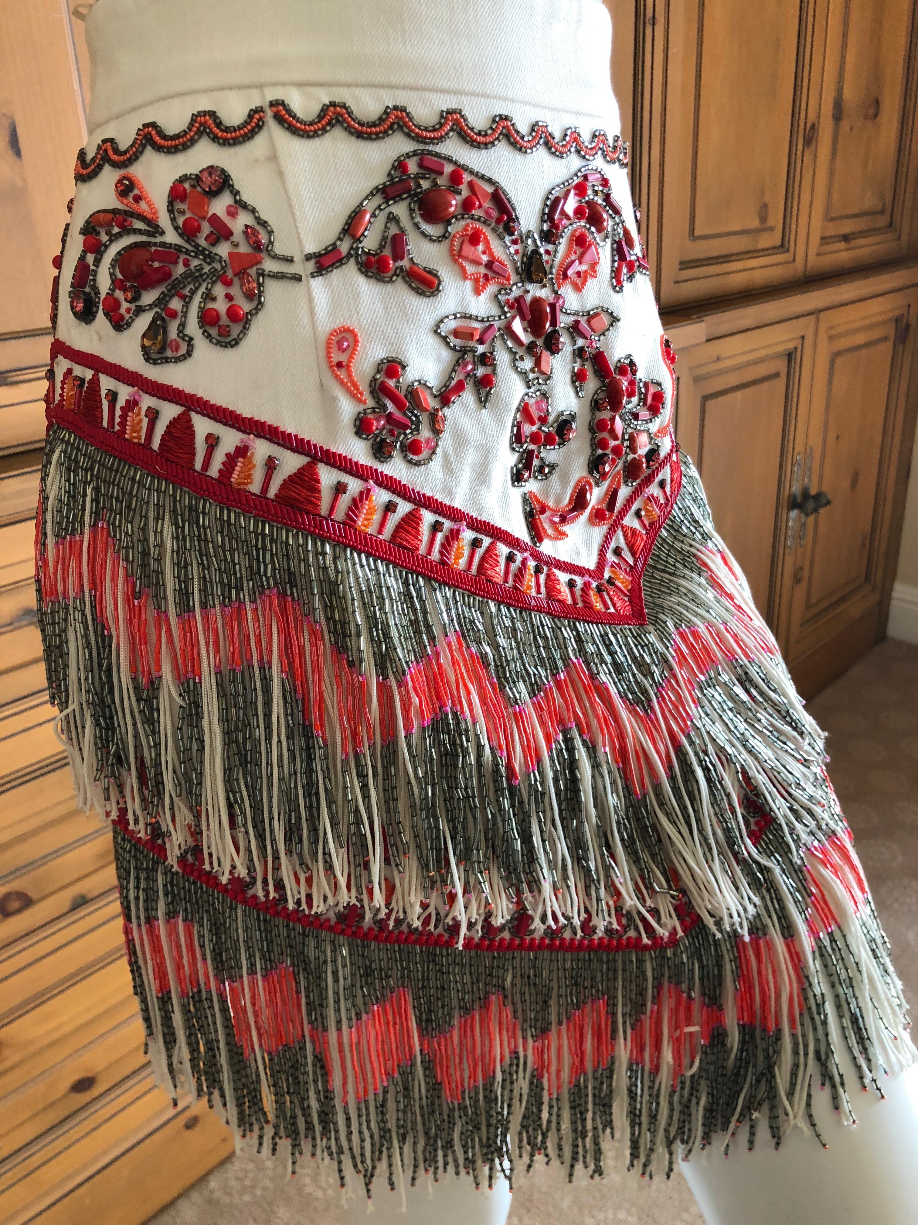 Emilio Pucci Amazing Coral Embellished Bead Fringed Skirt 
<br />
Skirt Measurements:<br />
<br />
    *Waist 26