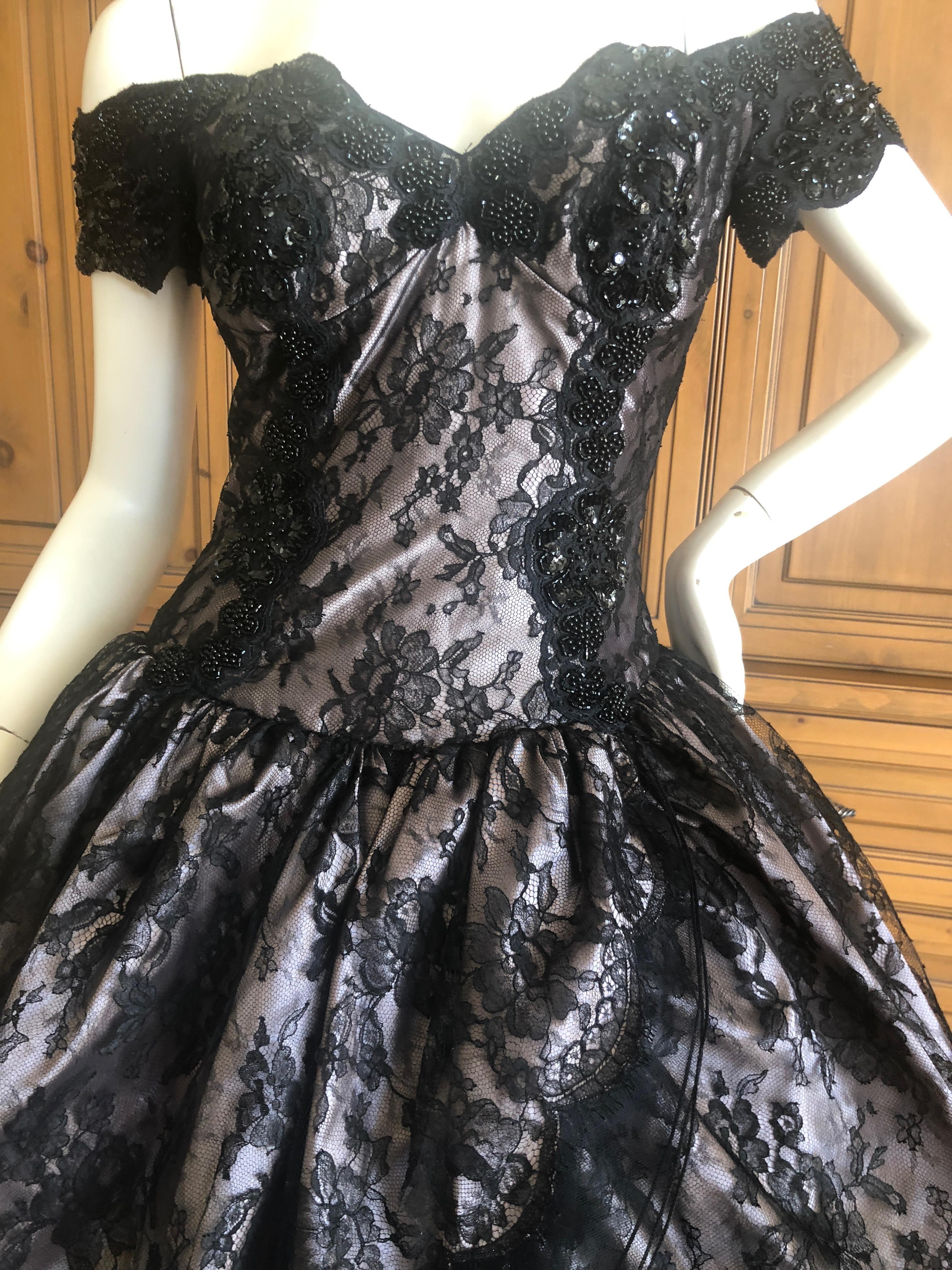 Vicky Teil Couture Paris Bergdorf Goodman 1982 Beaded Black Mini Pouf Ball Dress In Excellent Condition For Sale In Cloverdale, CA