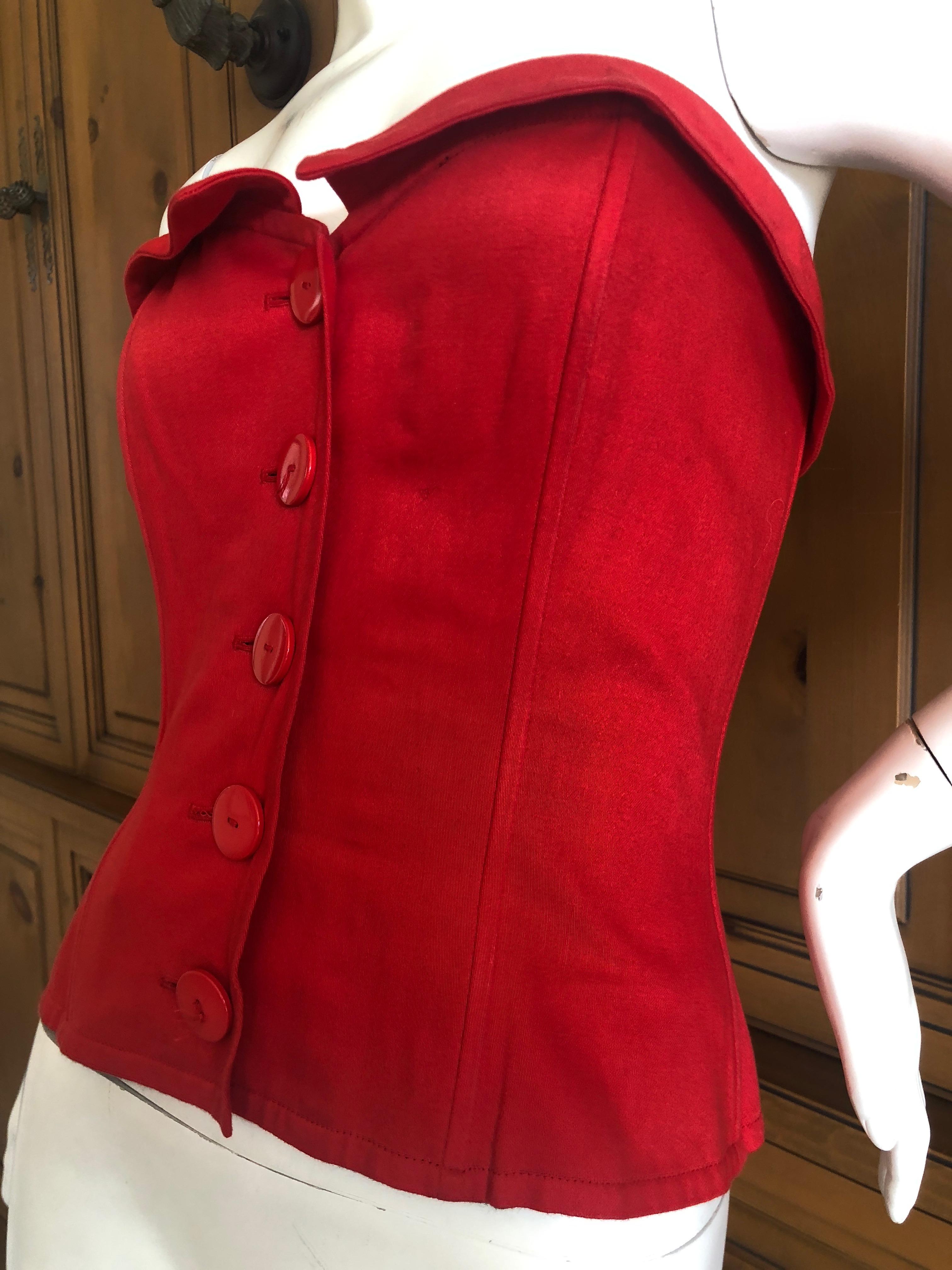 Yves Saint Laurent 70's Variation Red Cotton Button Up Bustier In Excellent Condition For Sale In Cloverdale, CA