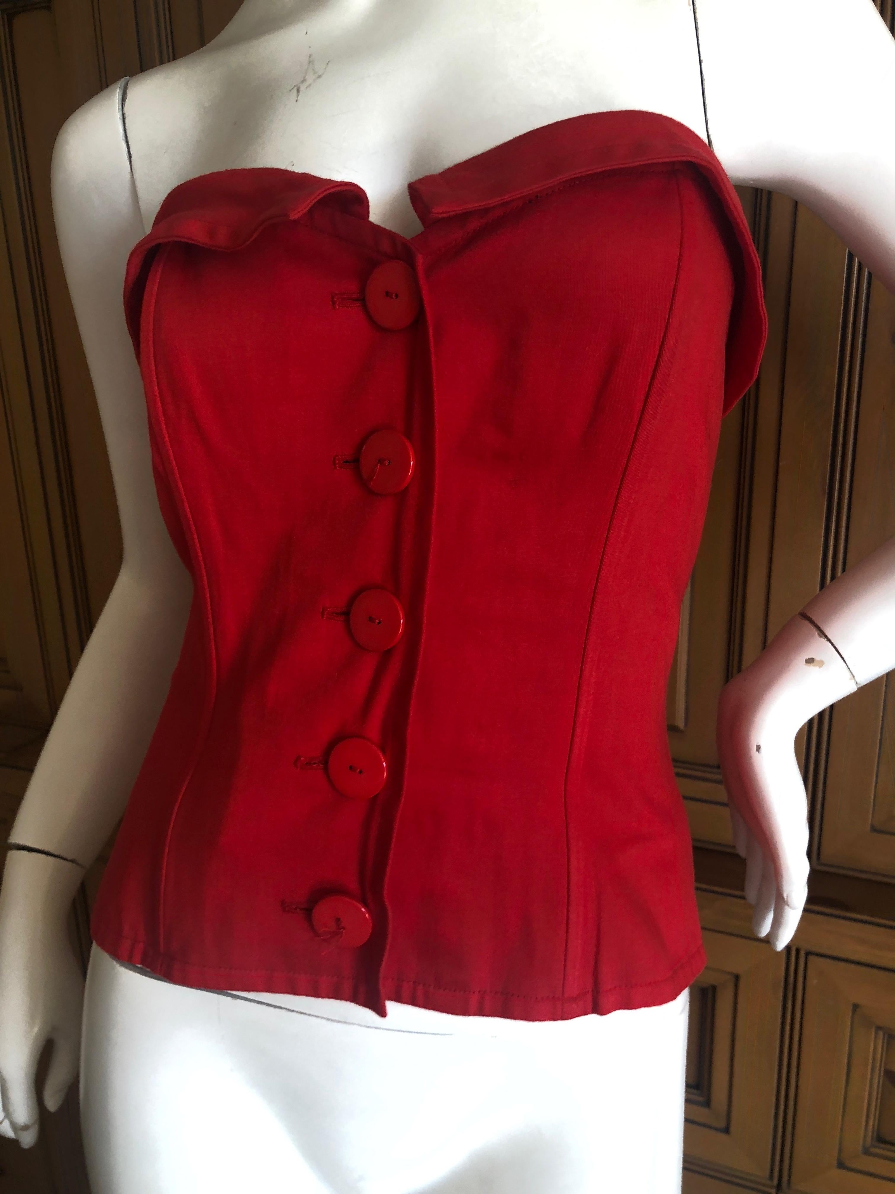 Women's Yves Saint Laurent 70's Variation Red Cotton Button Up Bustier For Sale