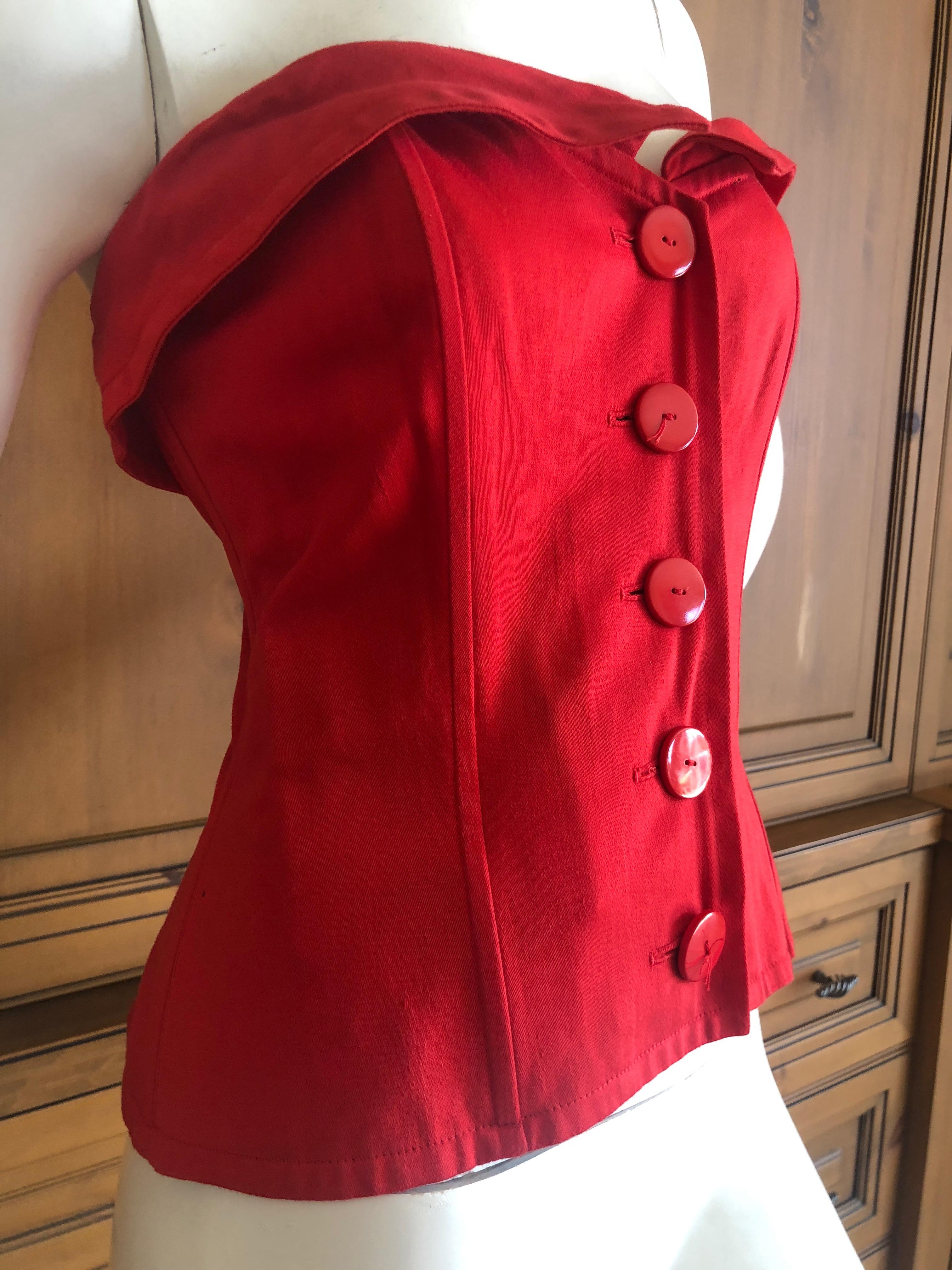 Yves Saint Laurent 70's Variation Red Cotton Button Up Bustier For Sale 1