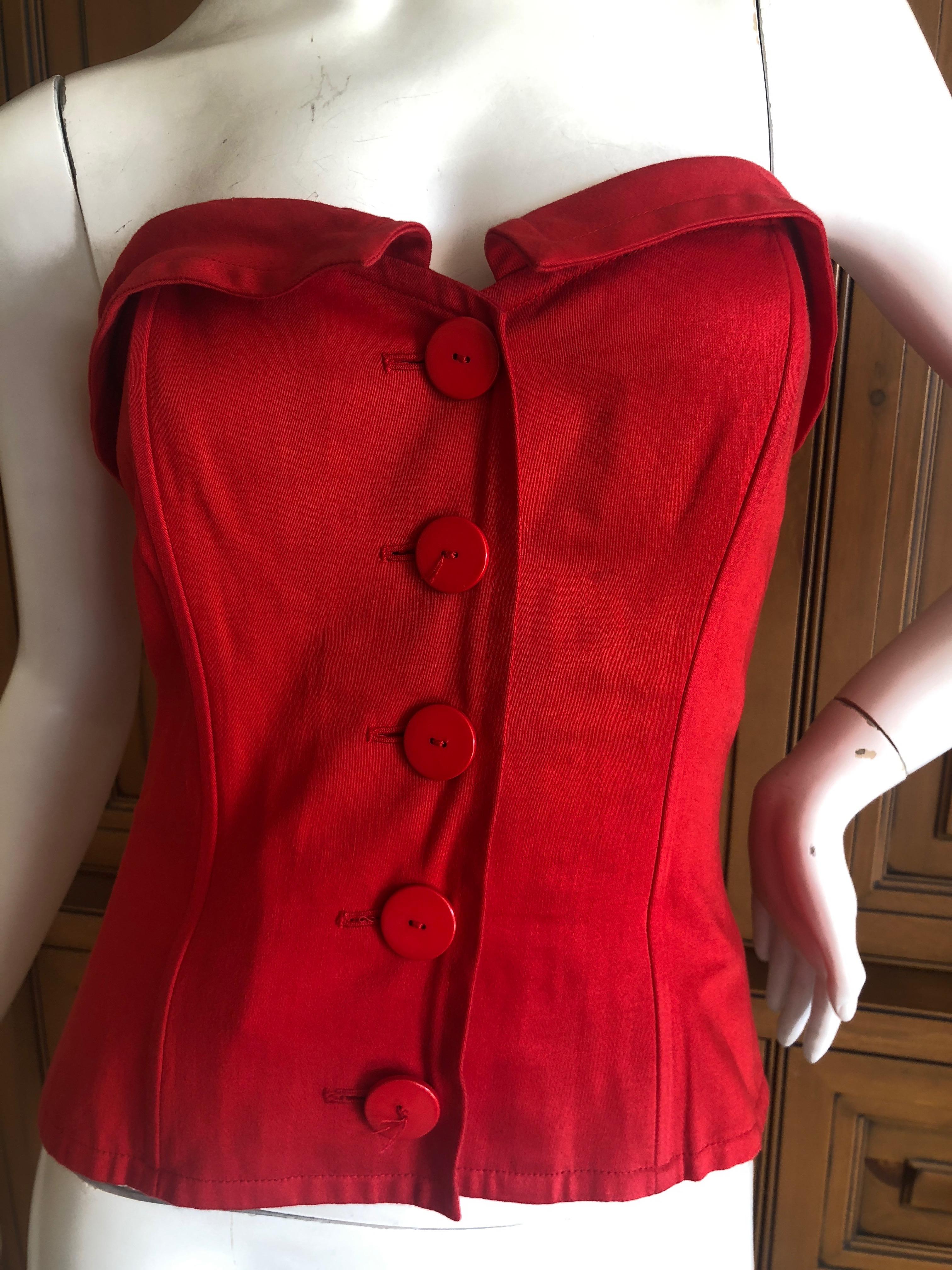 Yves Saint Laurent 70's Variation Red Cotton Button Up Bustier For Sale 2