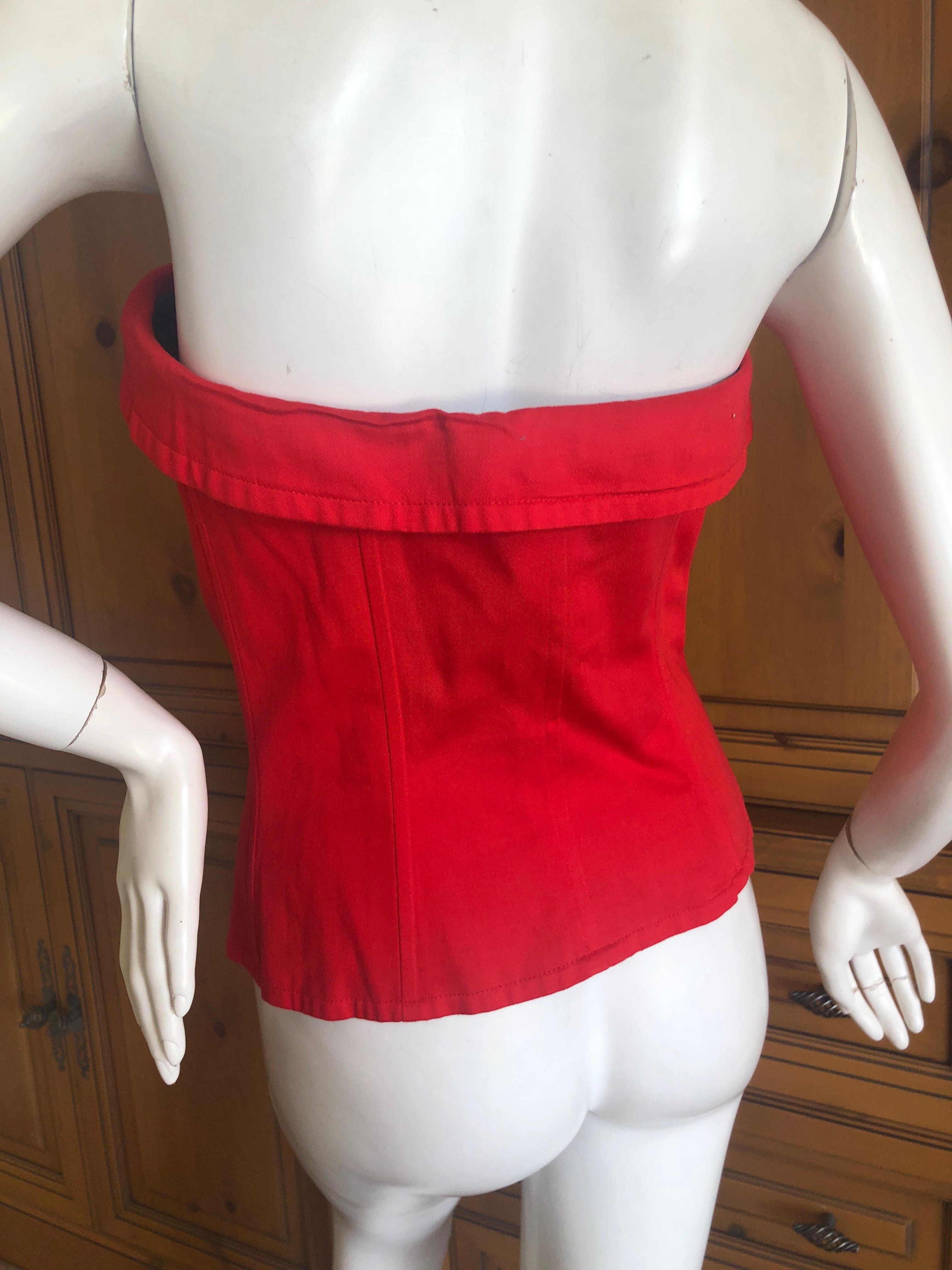 Yves Saint Laurent 70's Variation Red Cotton Button Up Bustier For Sale 3