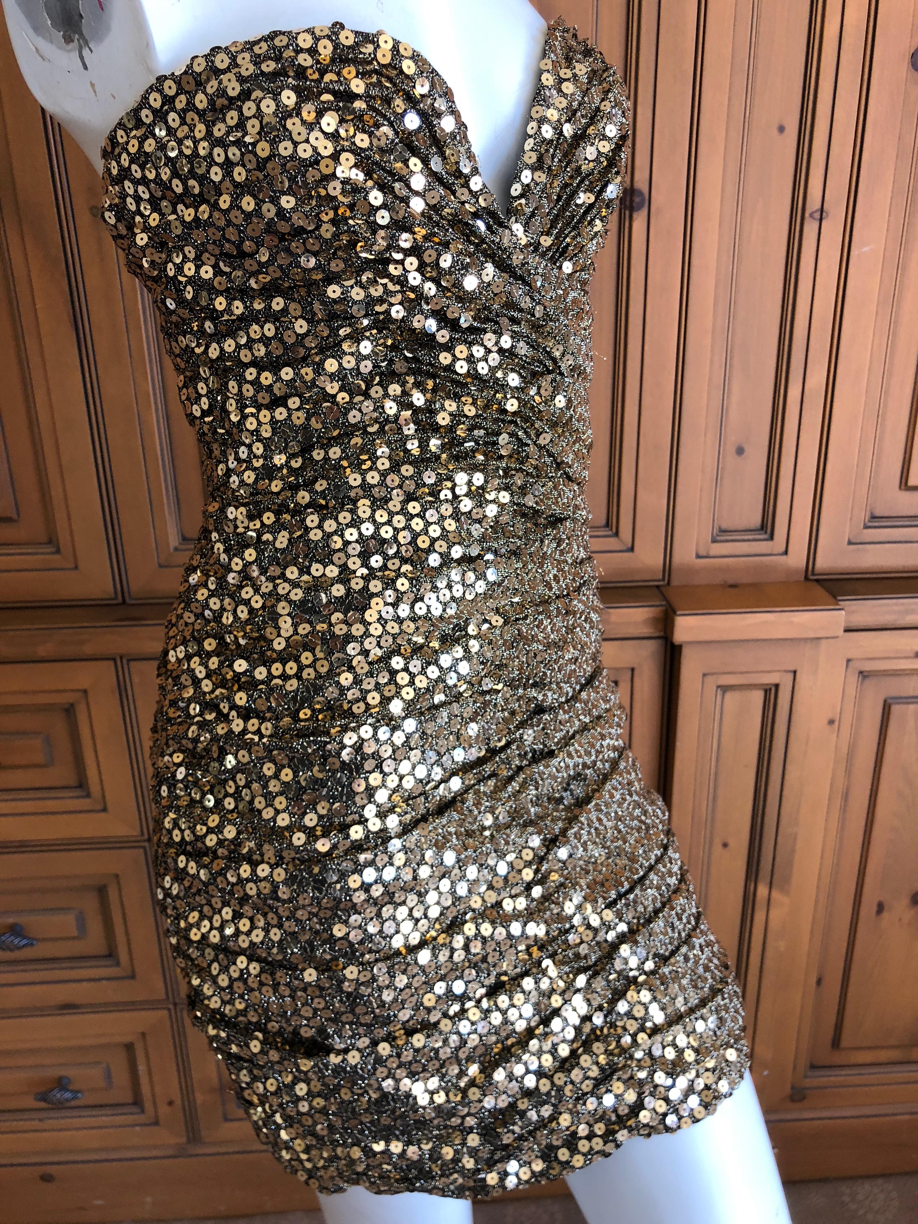 Vicky Tiel Couture Paris Saks Fifth Avenue 80's Sequin Strapless Cocktail Dress For Sale 4