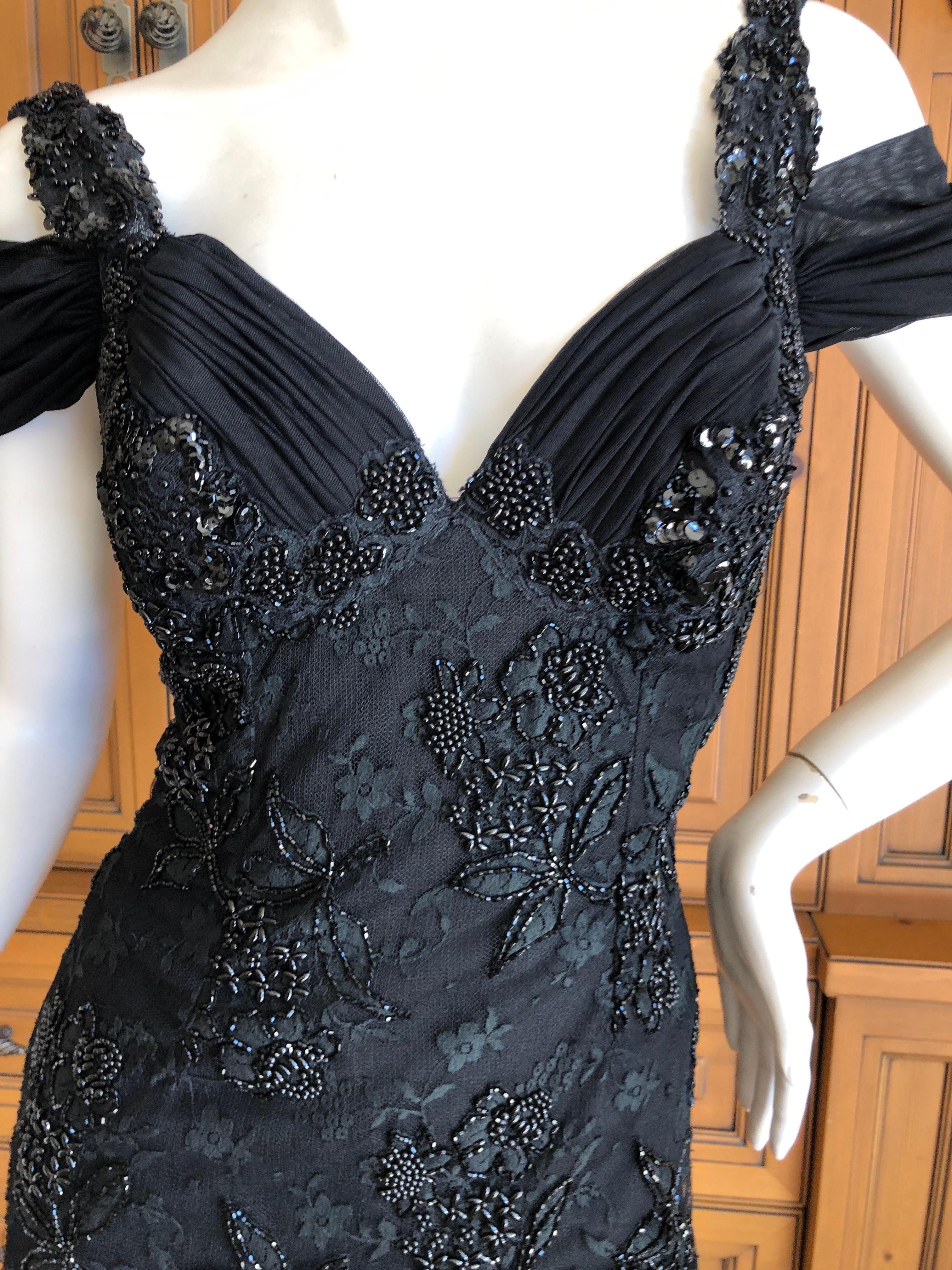 Black Vicky Tiel Couture Paris Bergdorf Goodman 1980's Beaded Evening Cocktail Dress For Sale