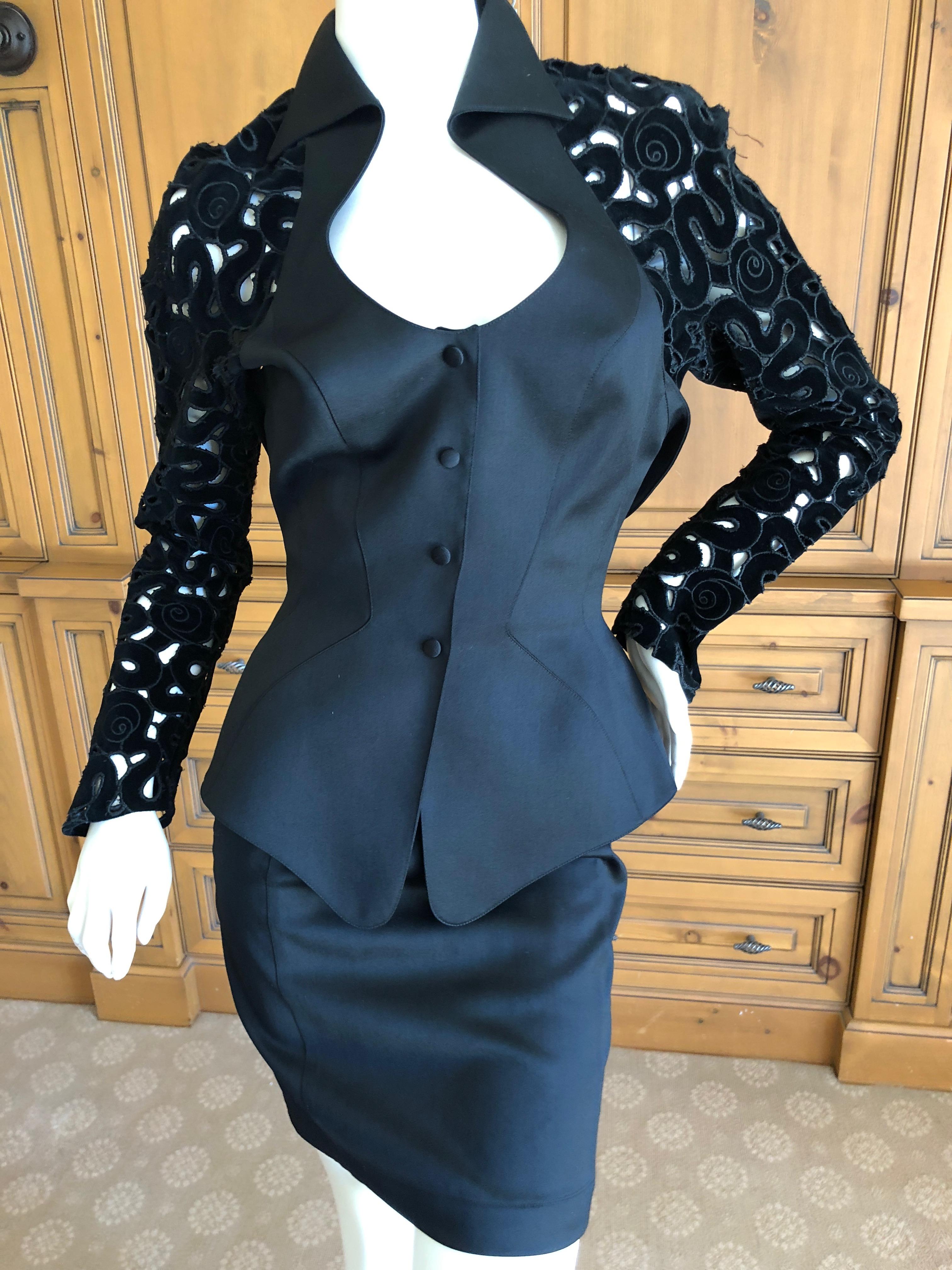 Thierry Mugler Vintage 1980's Black Evening Suit with Cut Out Velvet Details 36 For Sale 1