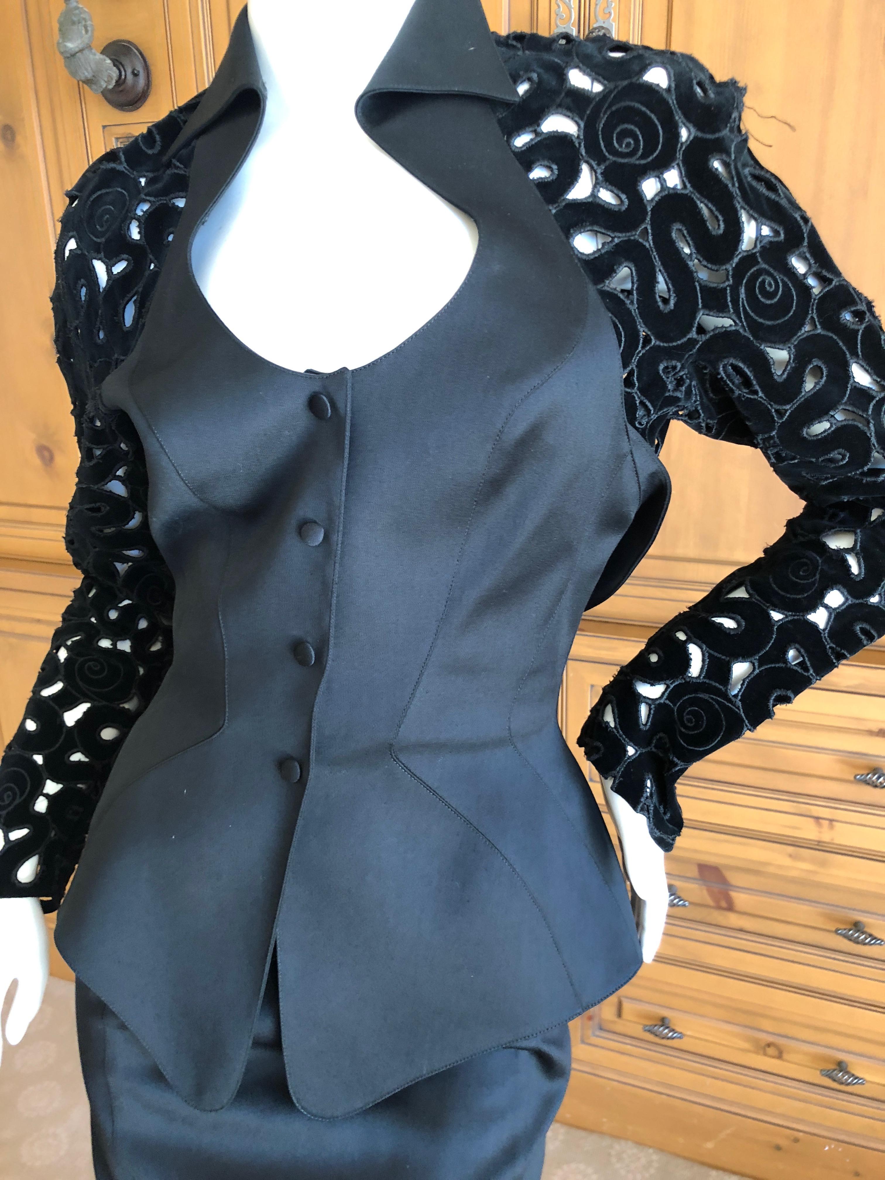 Thierry Mugler Vintage 1980's Black Evening Suit with Cut Out Velvet Details 36 For Sale 2