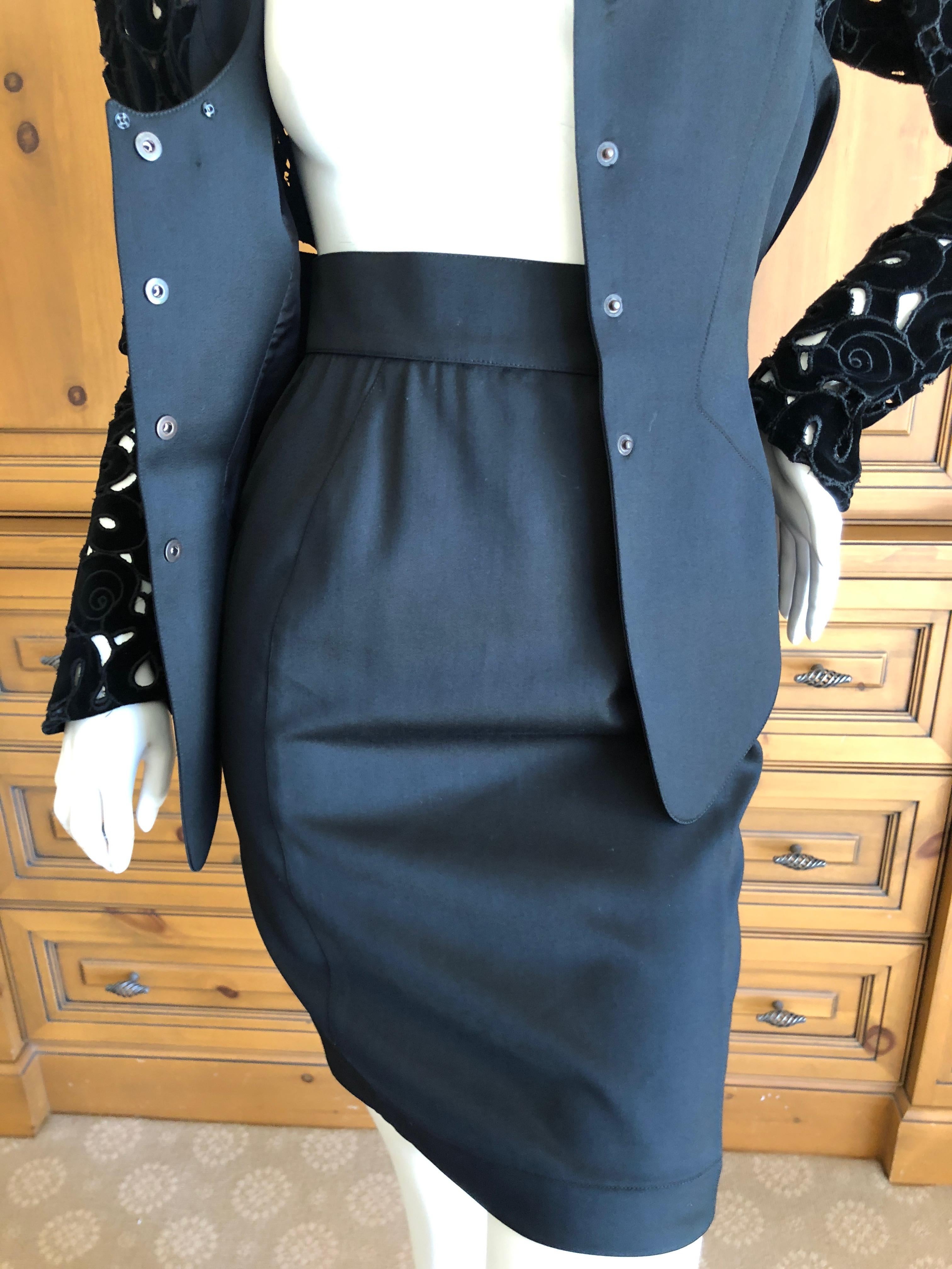 Thierry Mugler Vintage 1980's Black Evening Suit with Cut Out Velvet Details 36 For Sale 4
