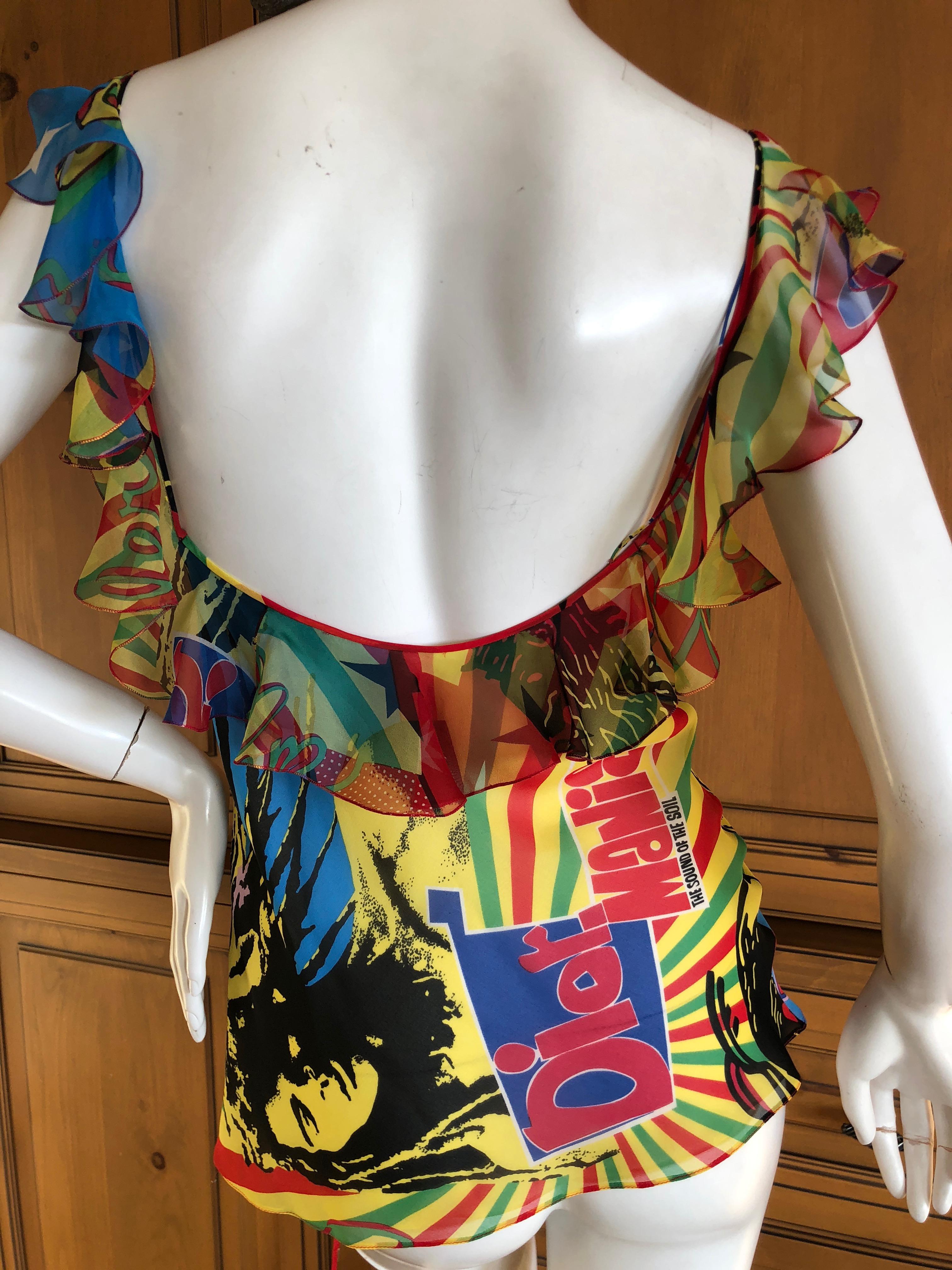 Christian Dior by Galliano 2004 Rasta Collection Silk Top with Chiffon Ruffles For Sale 1