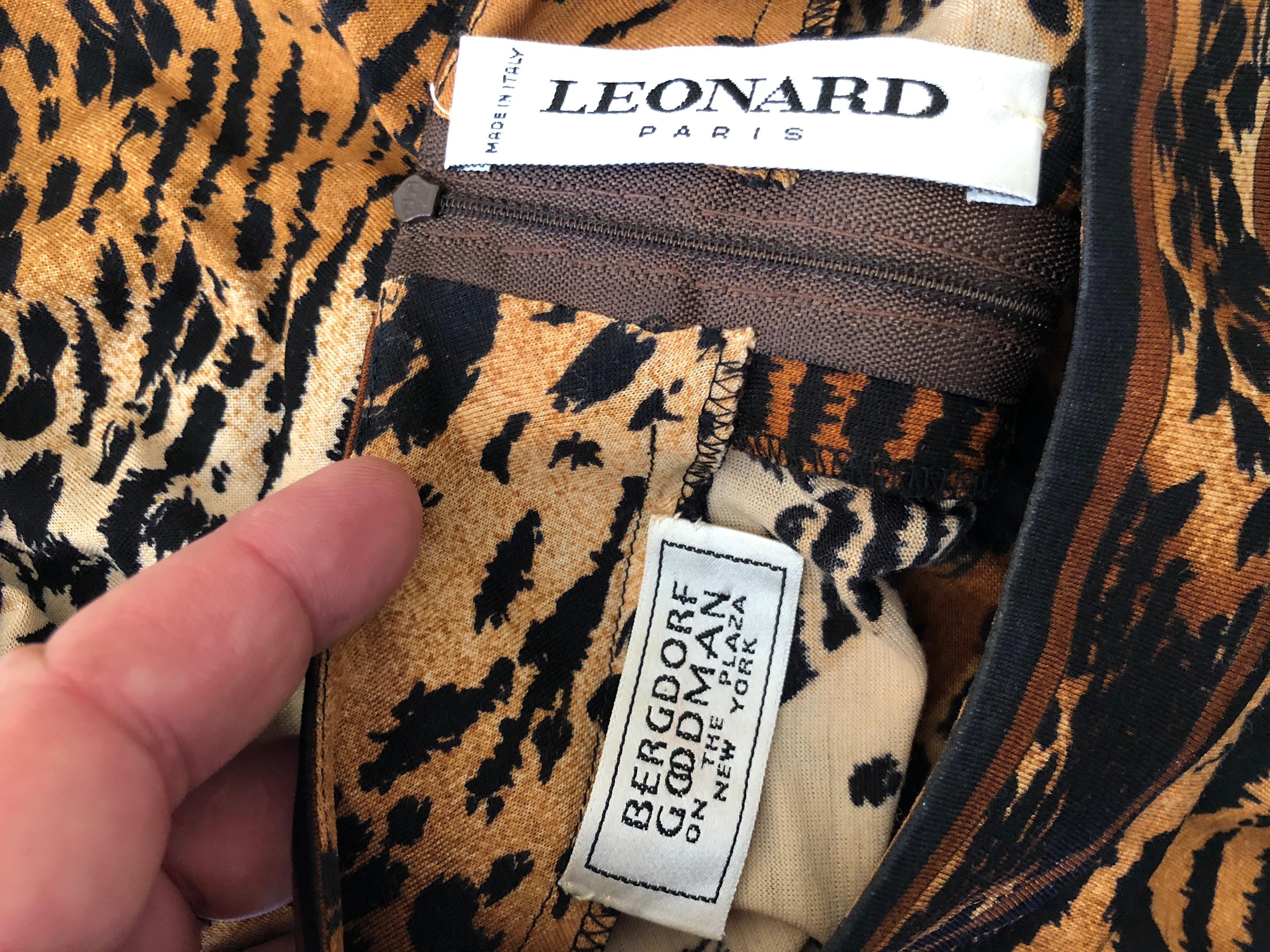 Leonard Paris for Bergdorf Goodman 1970's Leopard Jersey Belted Dress For Sale 2