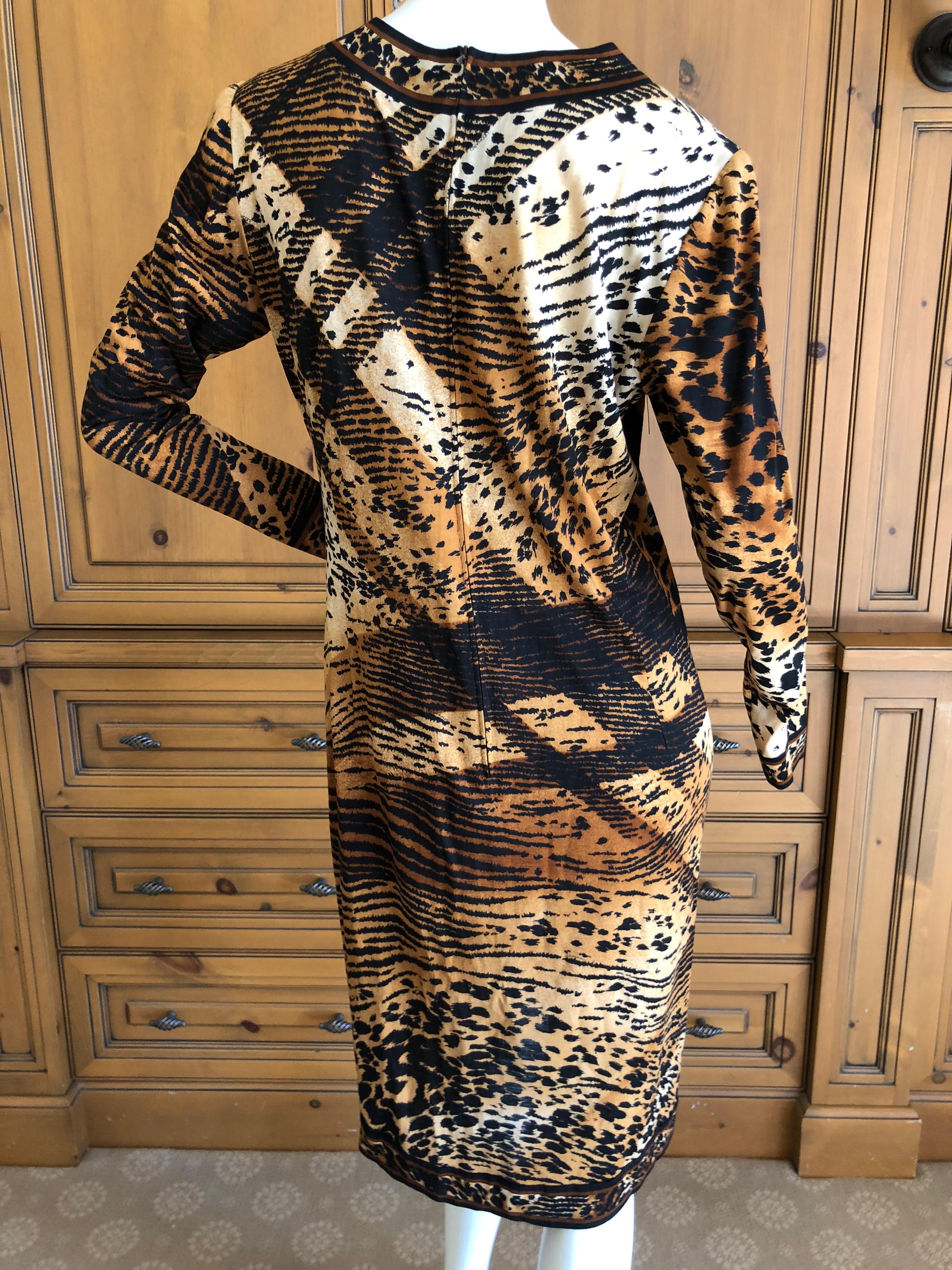 Leonard Paris for Bergdorf Goodman 1970's Leopard Jersey Belted Dress In Excellent Condition For Sale In Cloverdale, CA