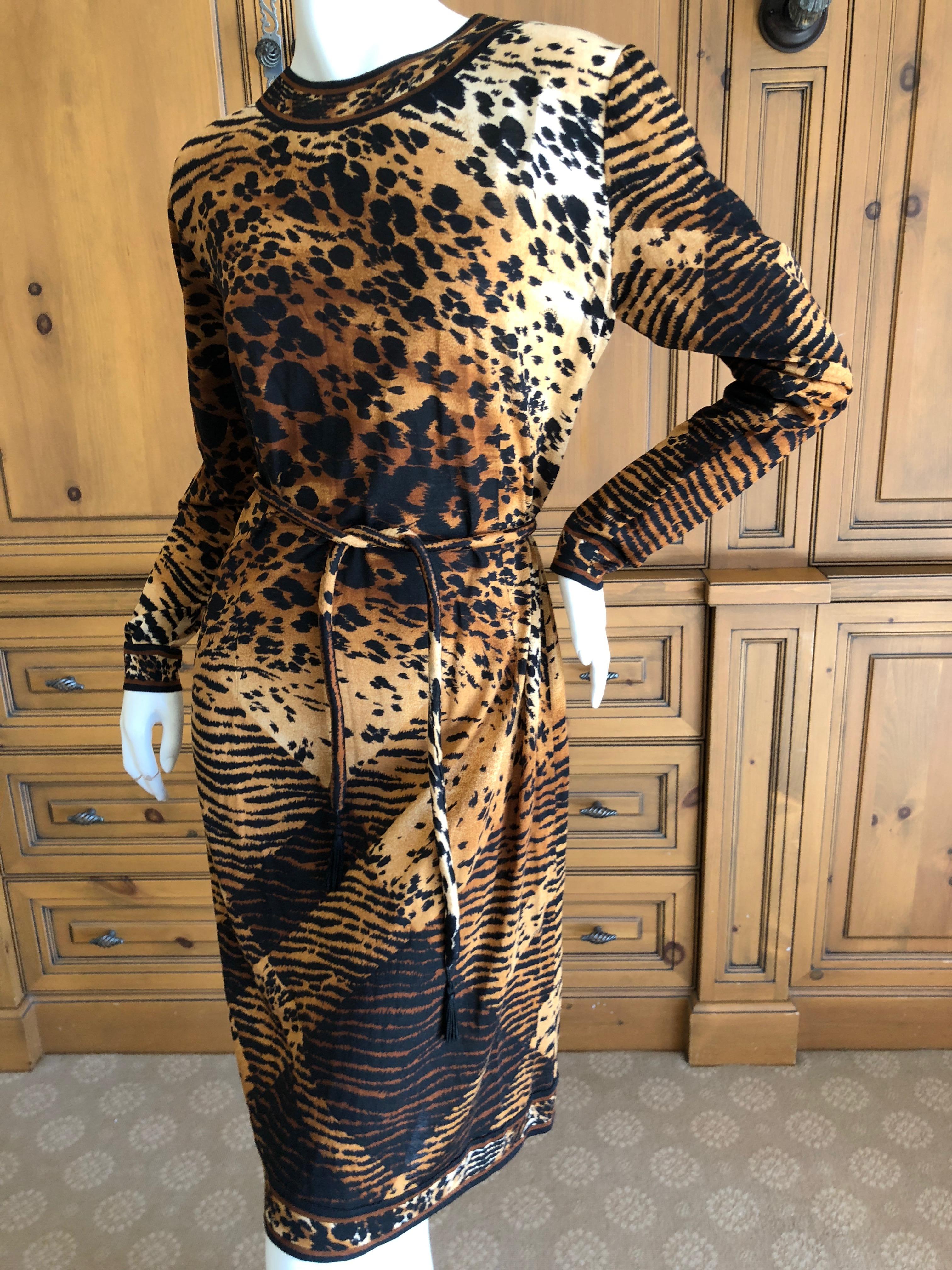 Women's Leonard Paris for Bergdorf Goodman 1970's Leopard Jersey Belted Dress For Sale