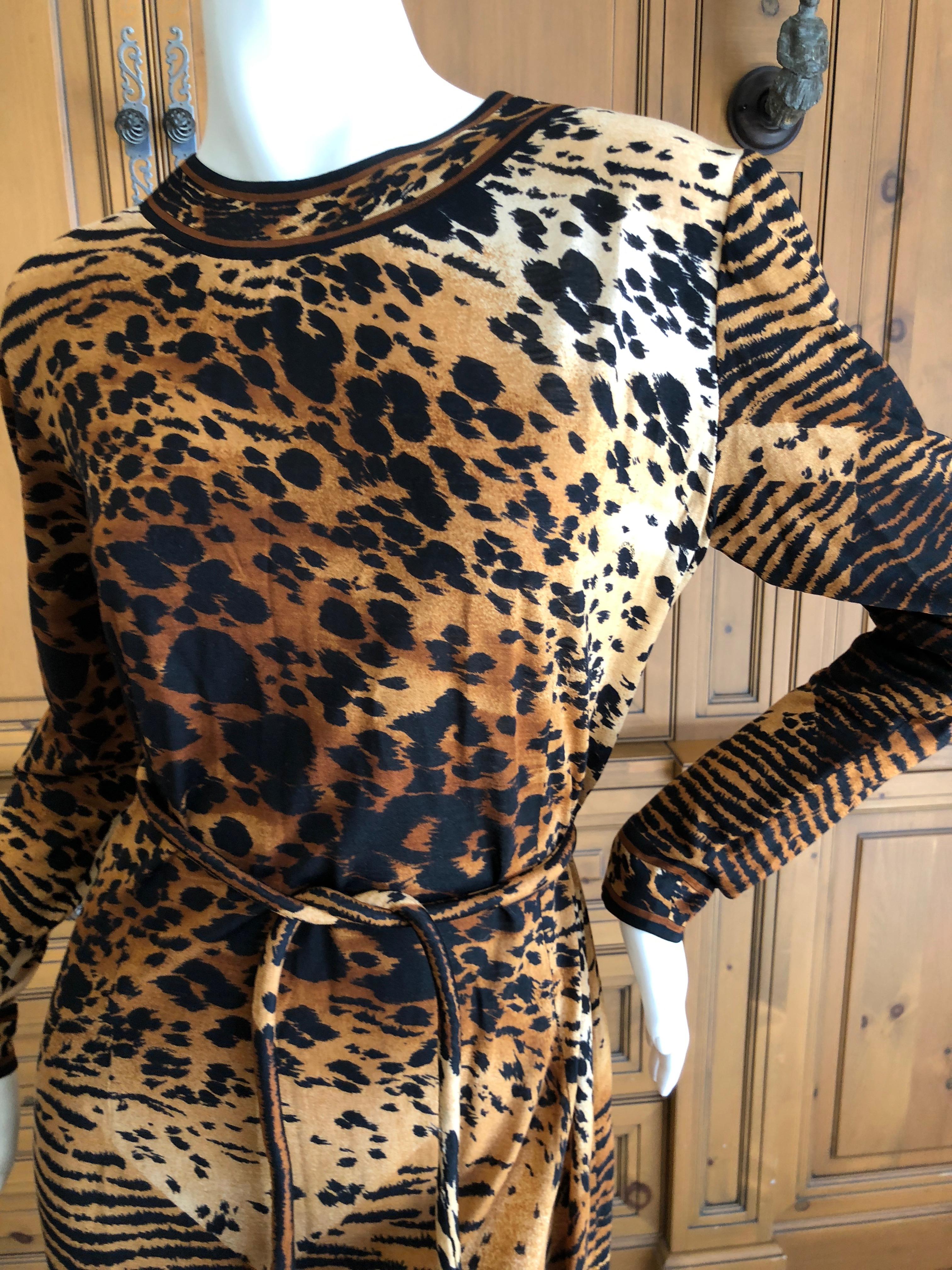 Leonard Paris for Bergdorf Goodman 1970's Leopard Jersey Belted Dress For Sale 1