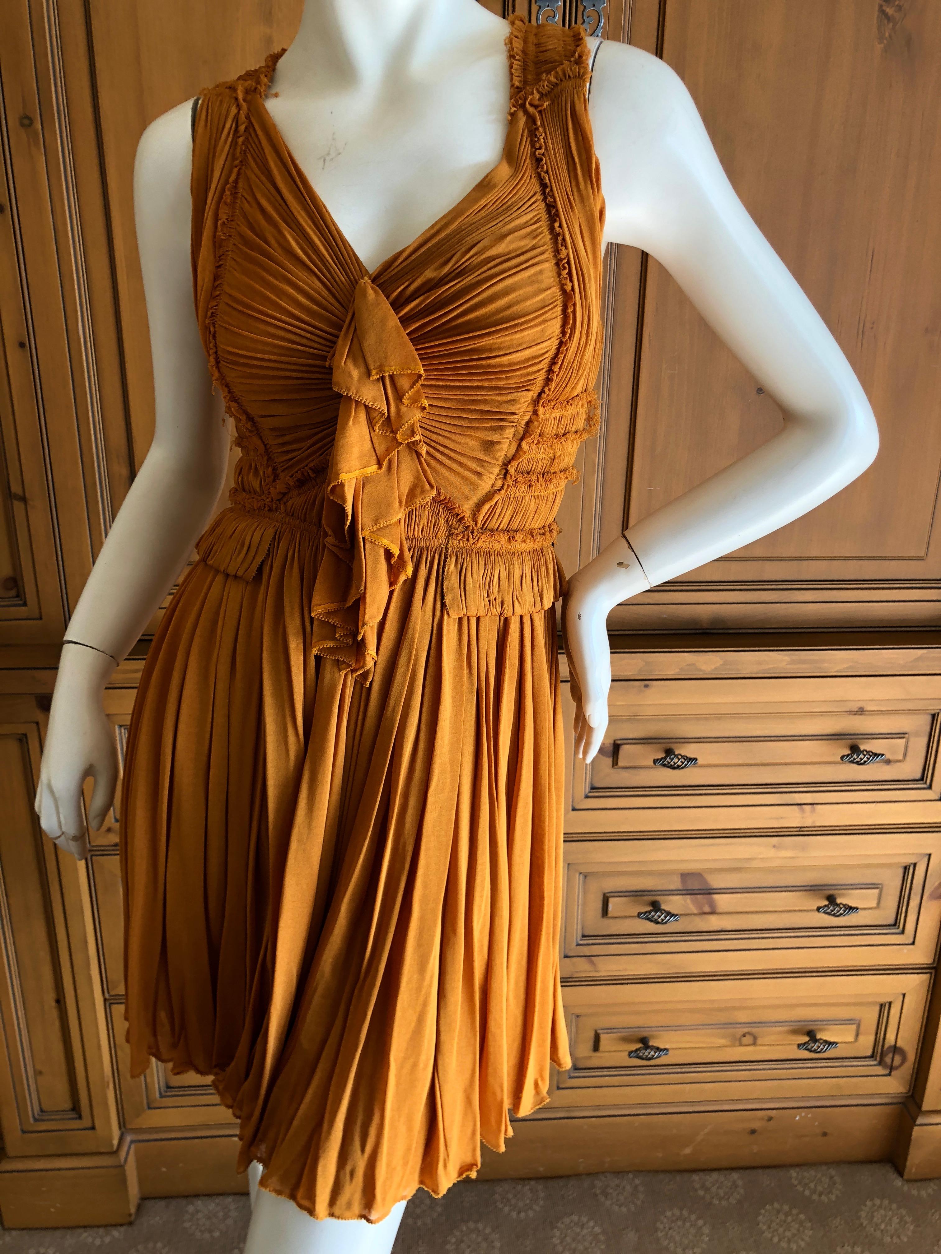 Isabel Toledo Pumpkin Plisse Pleated Silk Cocktail Mini Dress  In Excellent Condition For Sale In Cloverdale, CA