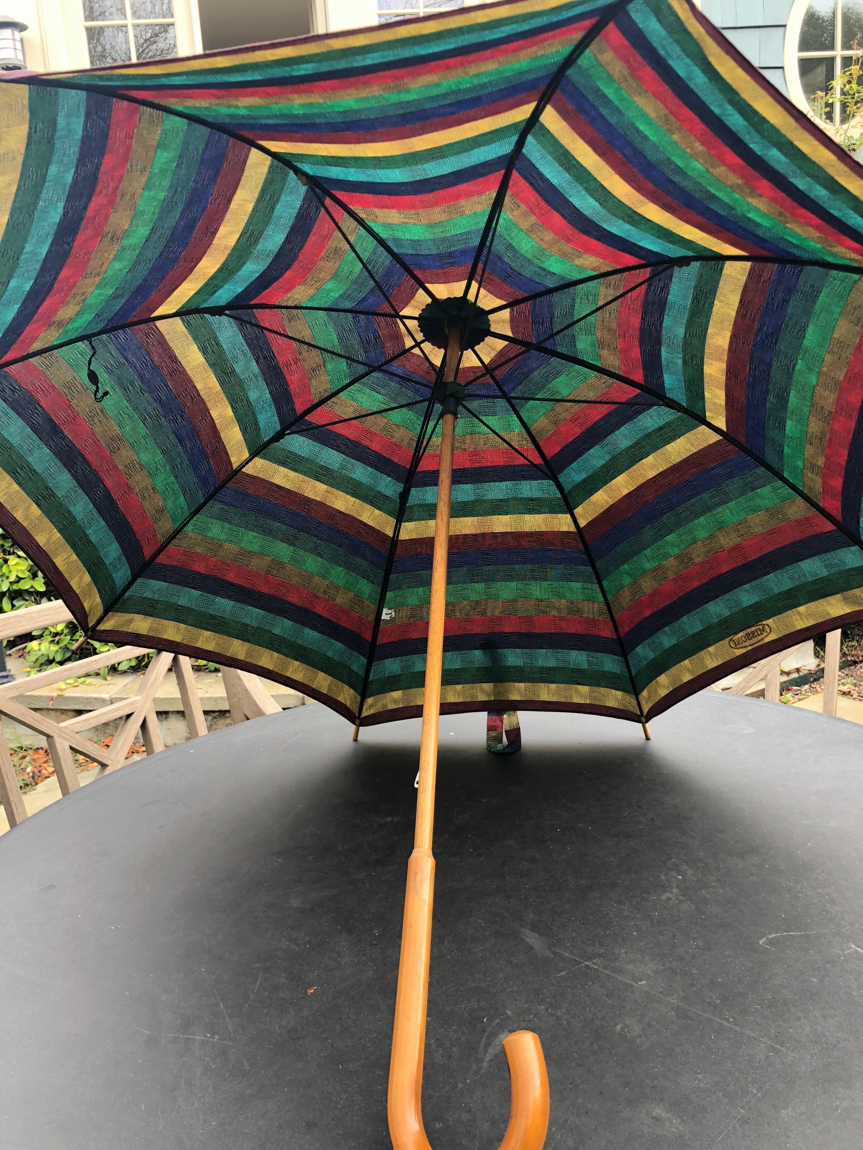 Women's or Men's Missoni Vintage Large Wood Handled Umbrella For Sale