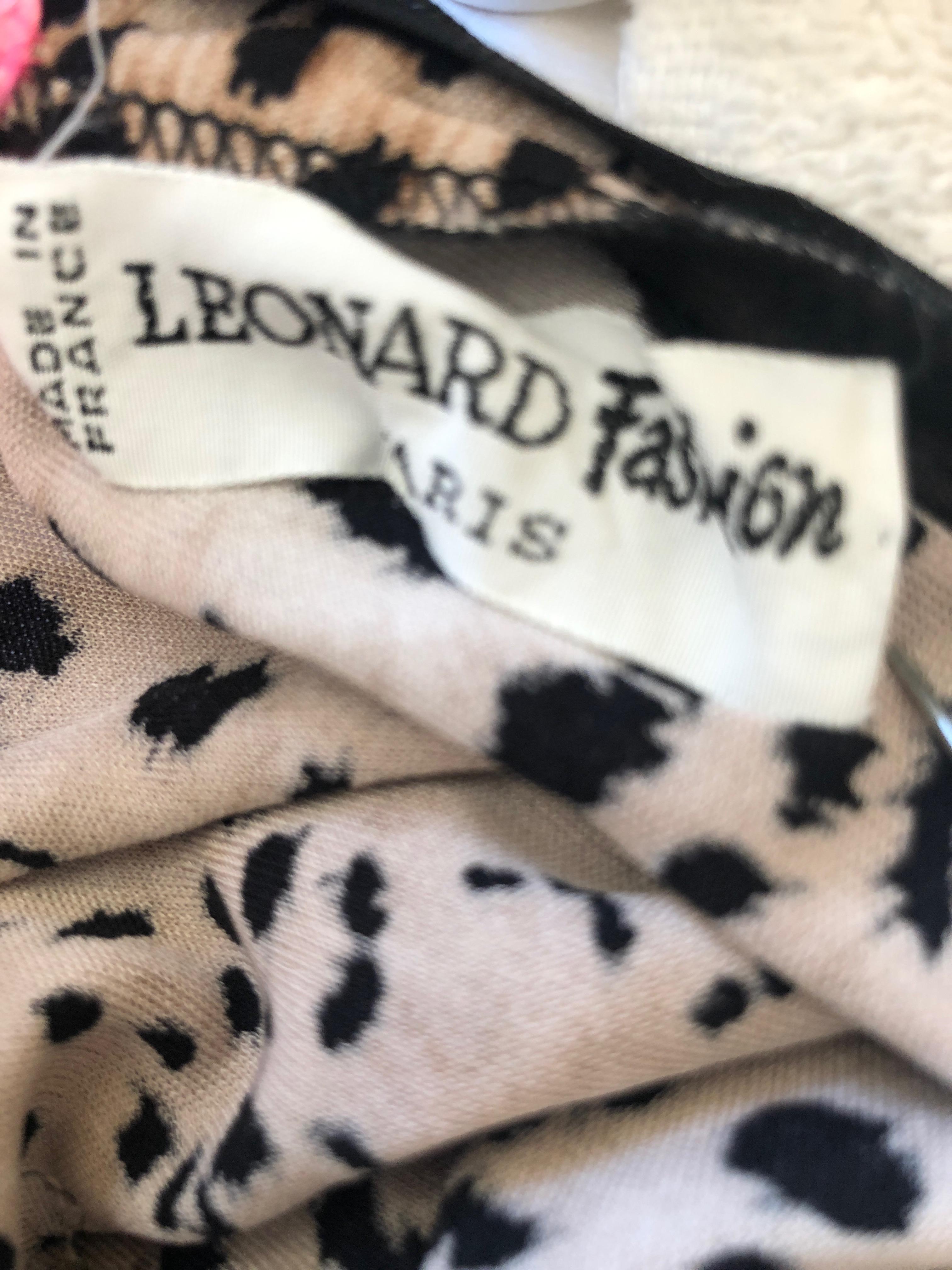 Leonard Paris 1970's Pure Silk Jersey Floral and Leopard Print Mini Dress 3
