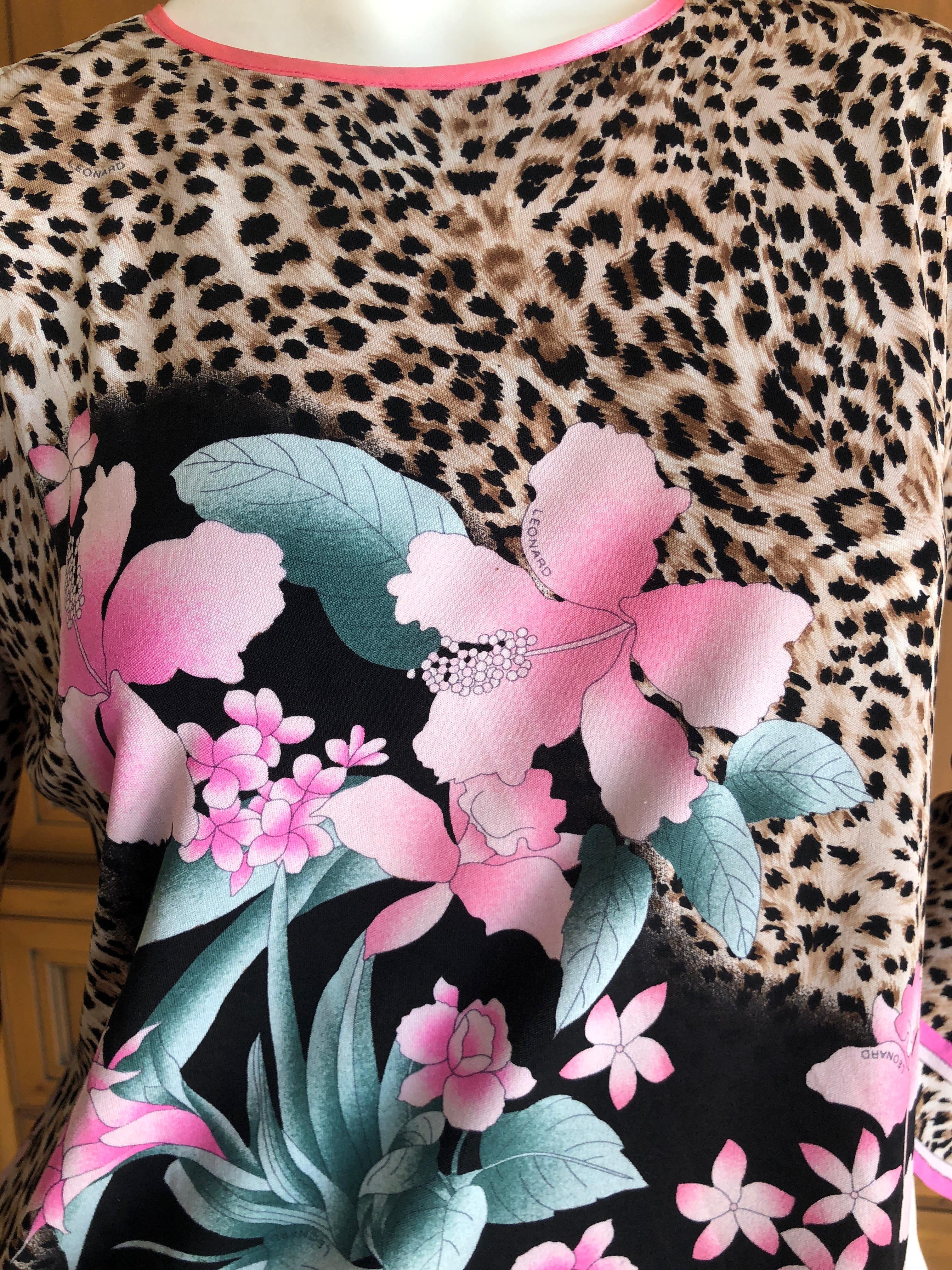 Women's Leonard Paris 1970's Pure Silk Jersey Floral and Leopard Print Mini Dress