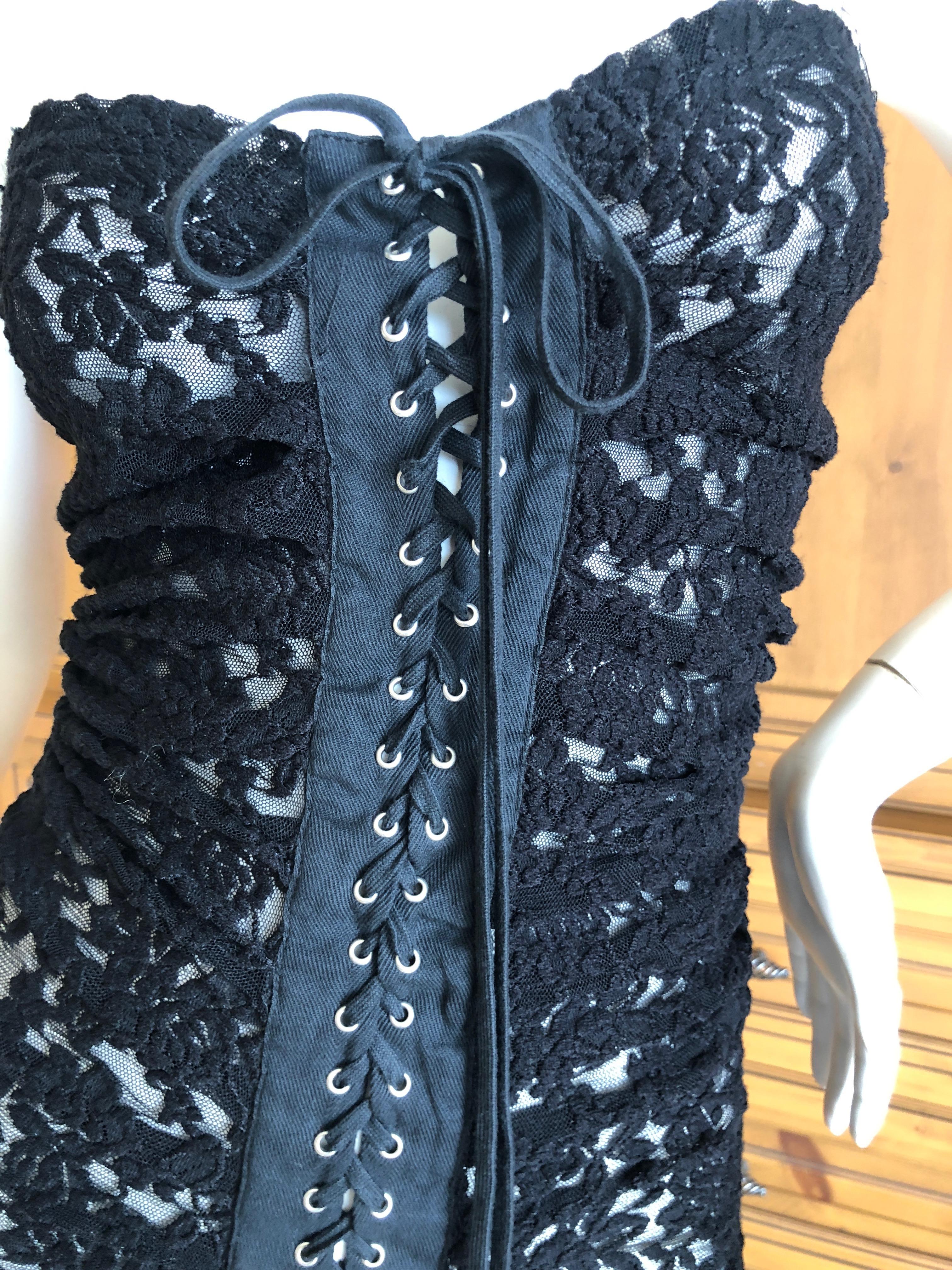D&G Dolce & Gabbana Sheer Black Lace Strapless Cocktail Dress w Lace Up Details 1