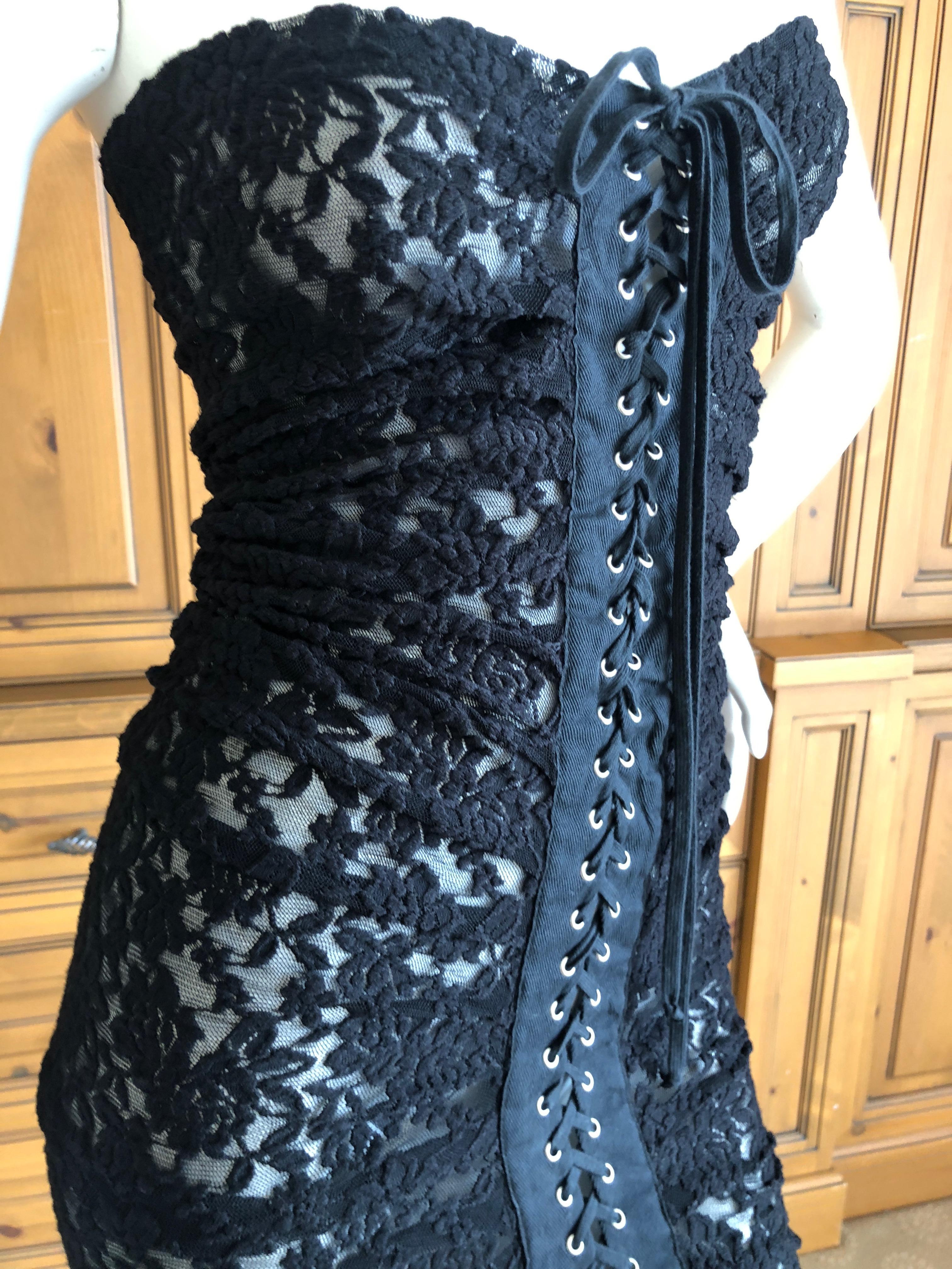 D&G Dolce & Gabbana Sheer Black Lace Strapless Cocktail Dress w Lace Up Details 2