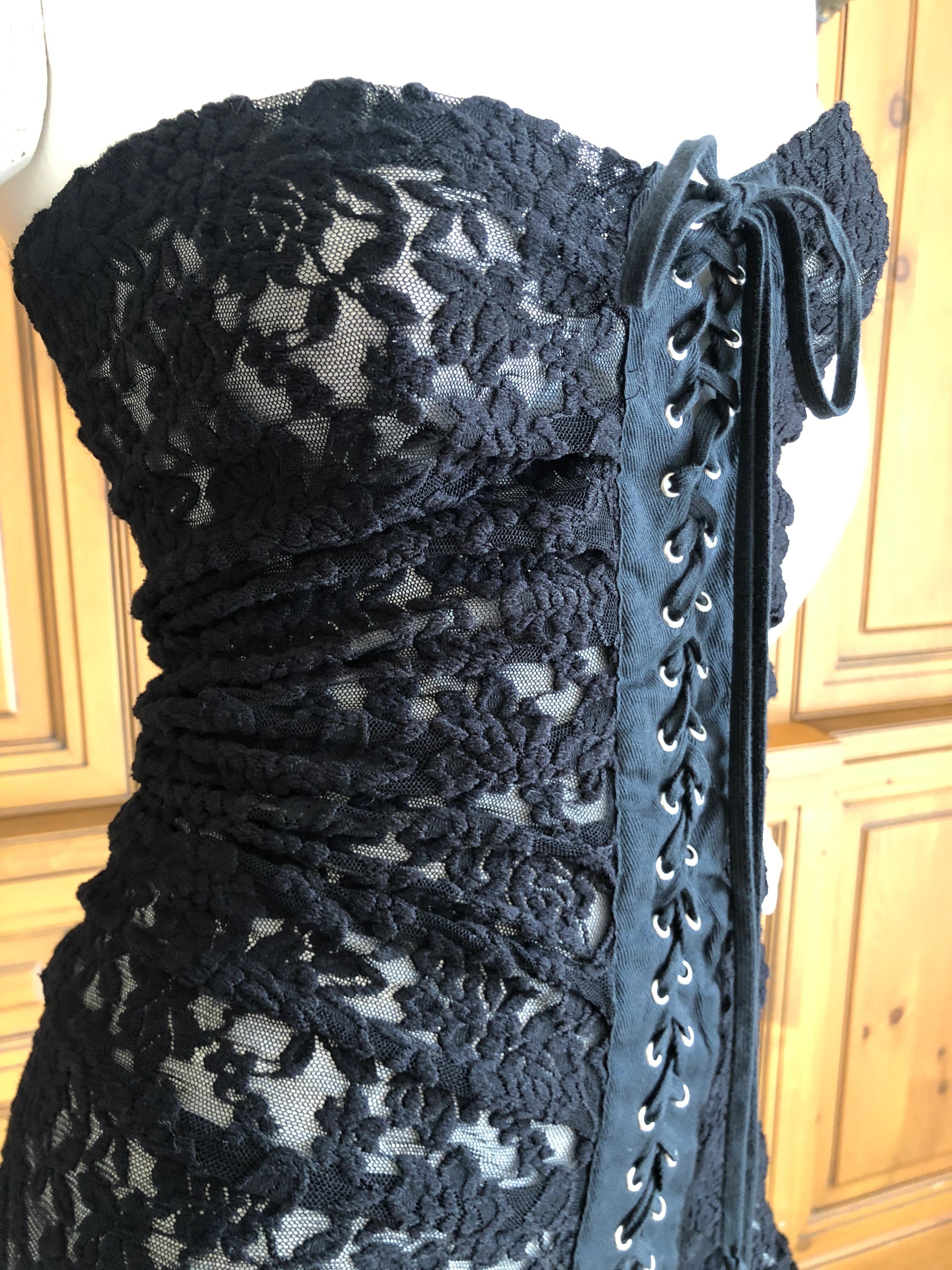 D&G Dolce & Gabbana Sheer Black Lace Strapless Cocktail Dress w Lace Up Details In Excellent Condition In Cloverdale, CA