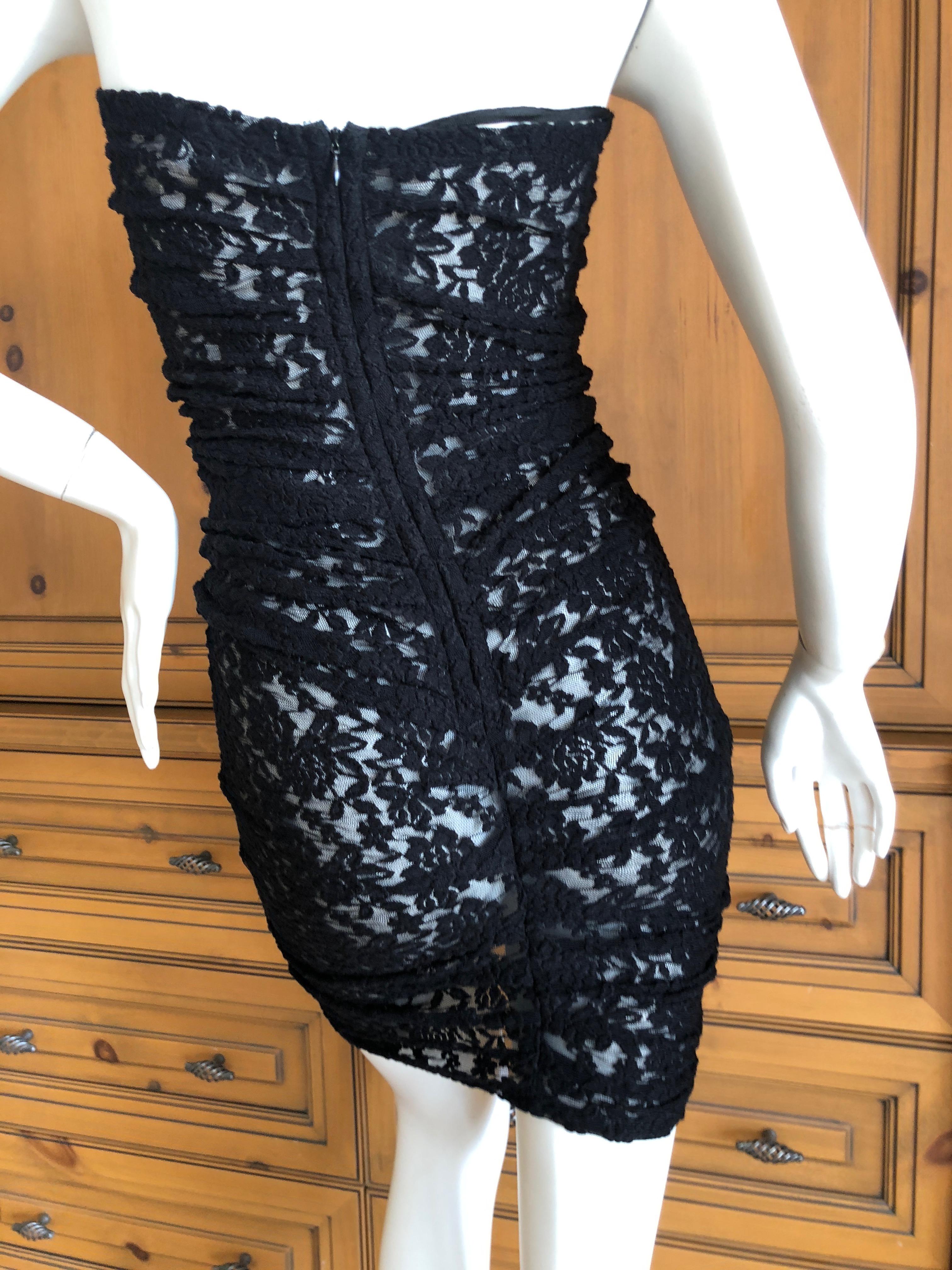 D&G Dolce & Gabbana Sheer Black Lace Strapless Cocktail Dress w Lace Up Details 3