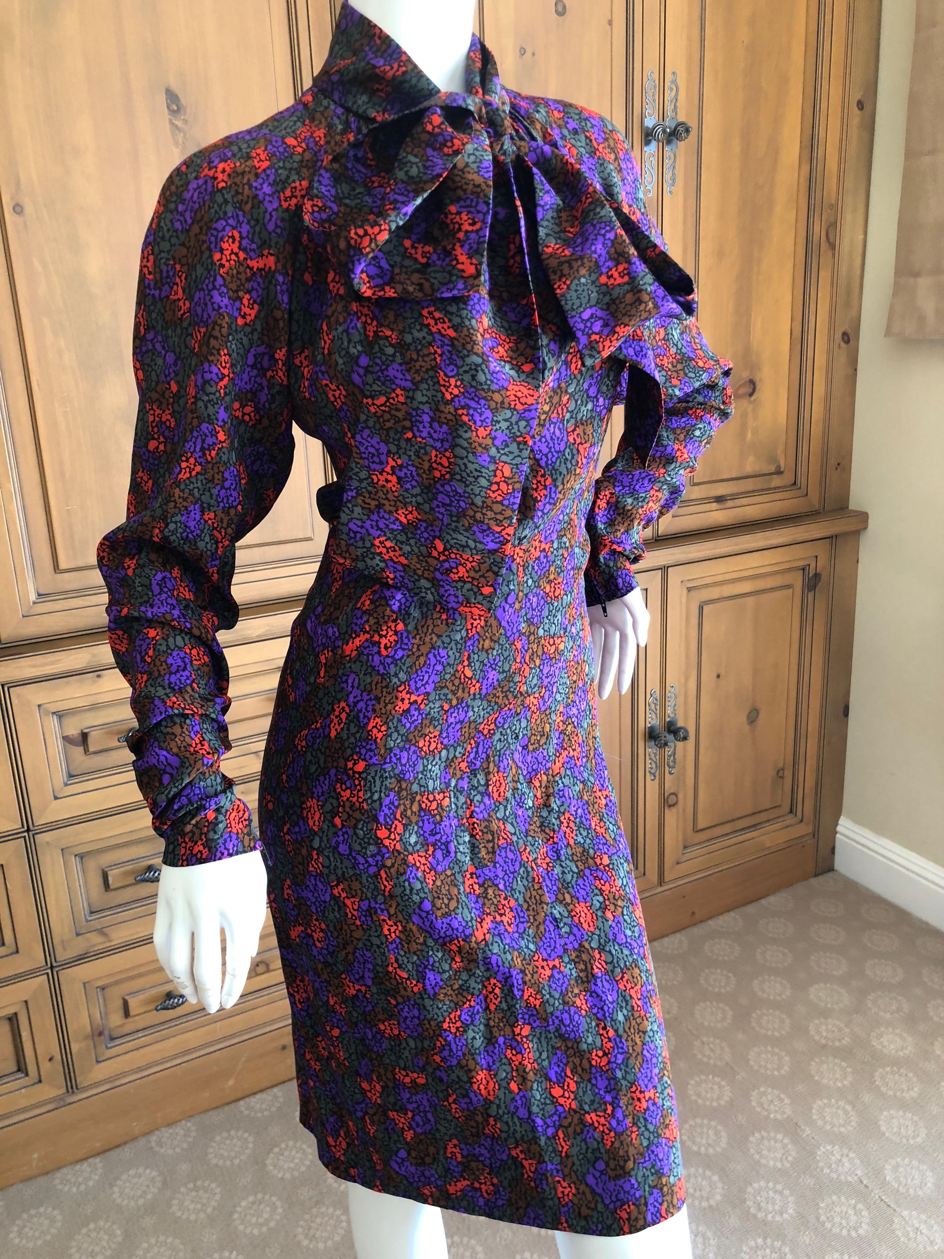 Yves Saint Laurent Rive Gauche 1970's Silk Low Cut Dress with Pussy Bow Ties In Excellent Condition For Sale In Cloverdale, CA