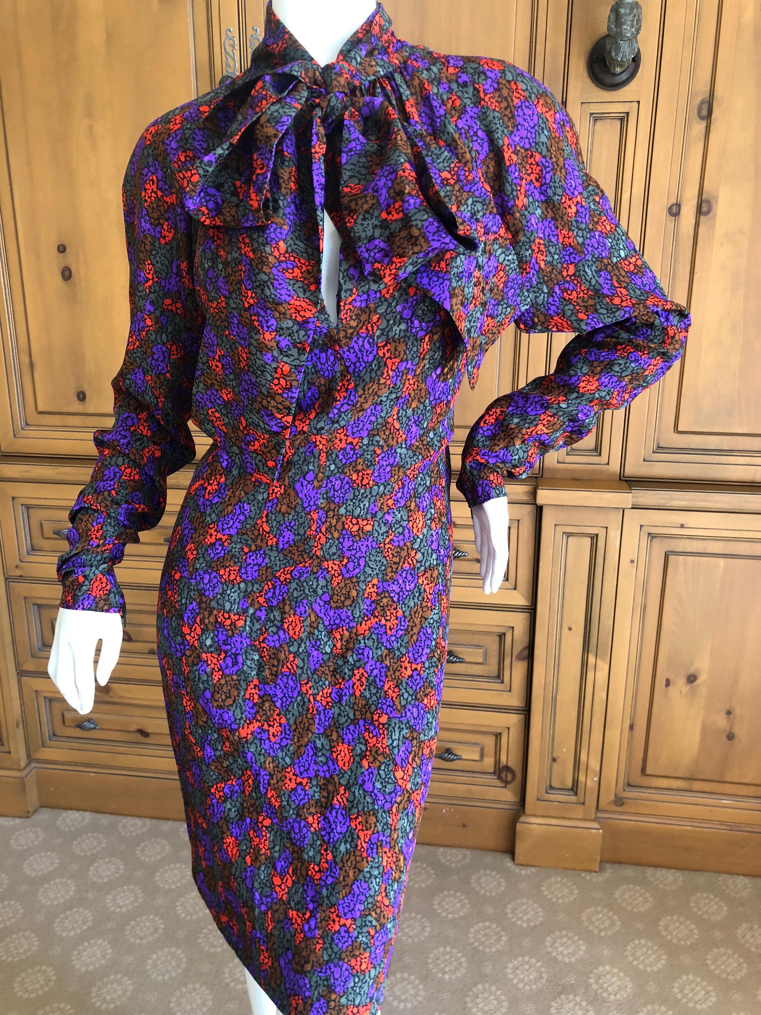Women's Yves Saint Laurent Rive Gauche 1970's Silk Low Cut Dress with Pussy Bow Ties For Sale