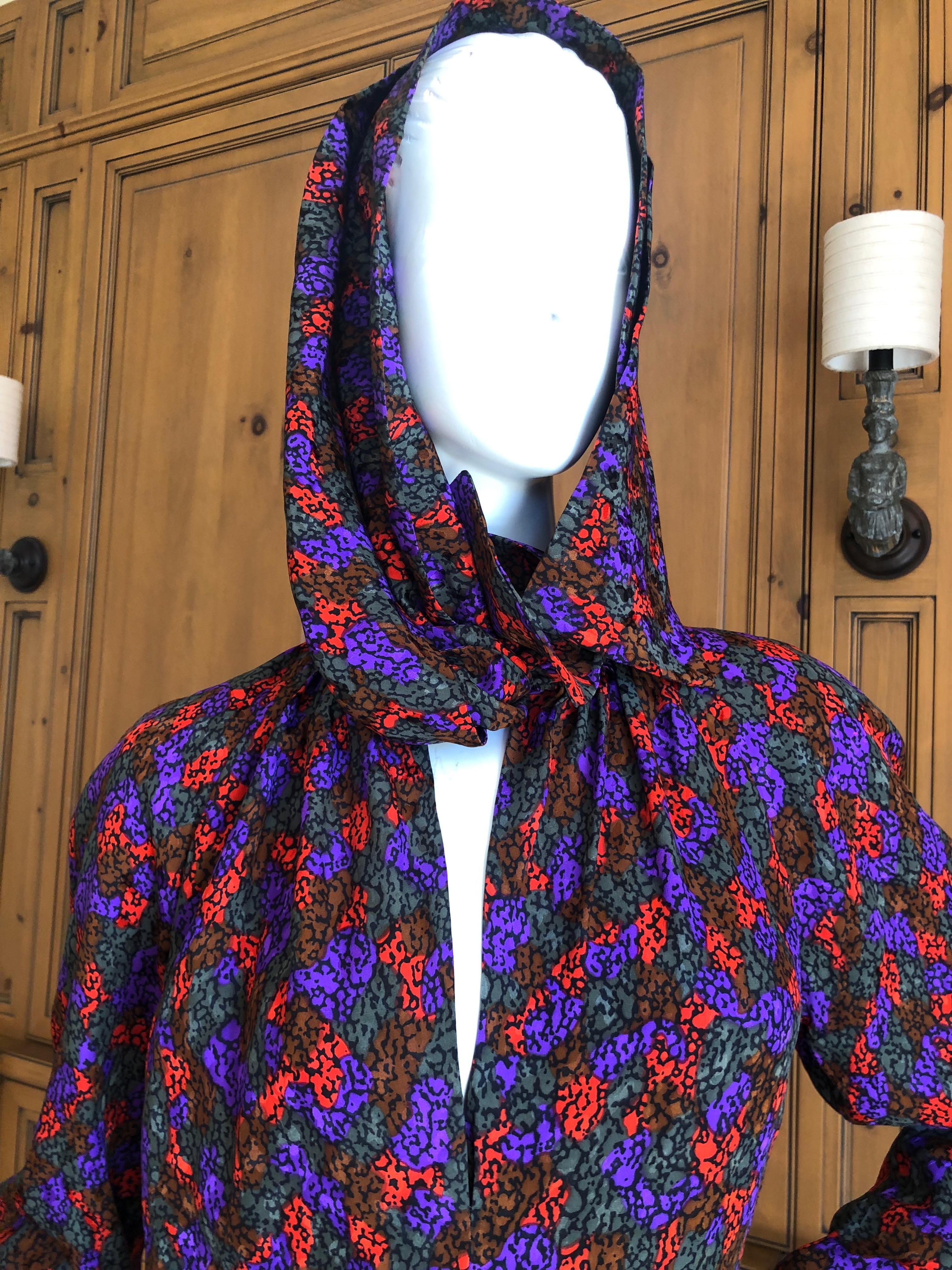 Yves Saint Laurent Rive Gauche 1970's Silk Low Cut Dress with Pussy Bow Ties For Sale 4