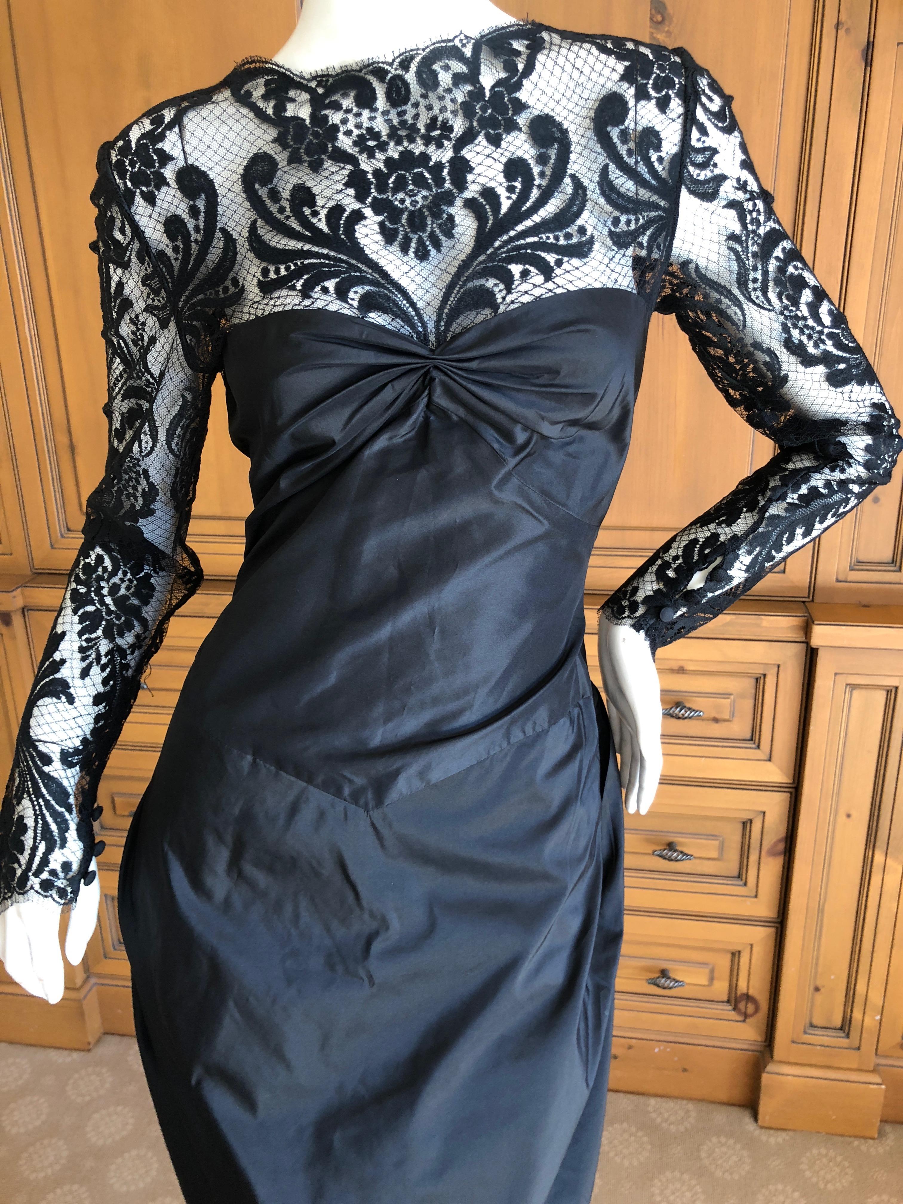 Women's Bill Blass for Saks Fifth Avenue 80's Lace Accented Black Silk Cocktail Dress For Sale